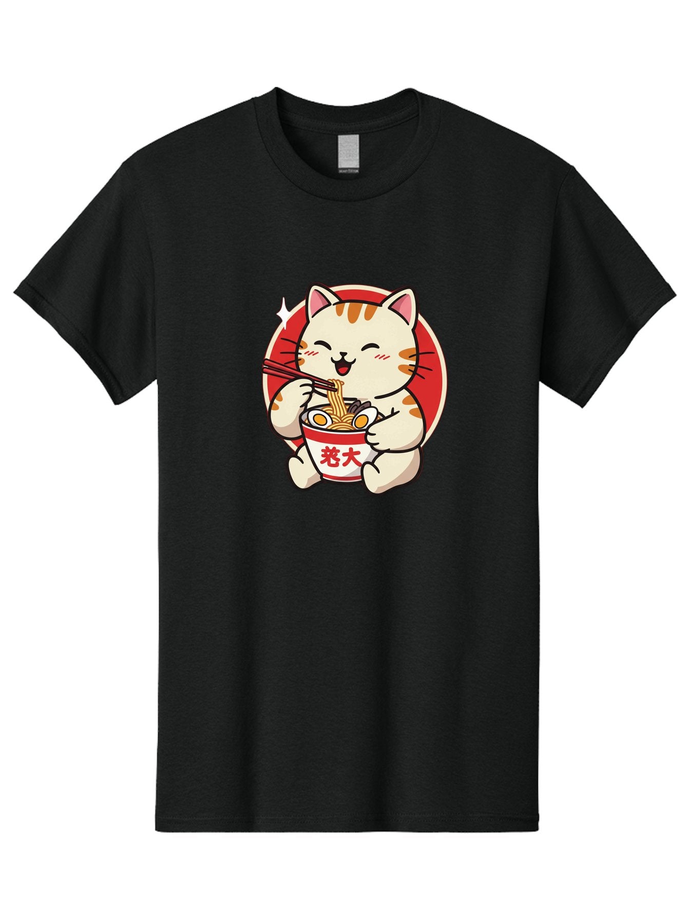 Cat-Eating-Ramen Men'S Graphic Tee, 100% Cotton, Comfortable Casual Summer Wear, Machine Washable, Cute Kitten Eating Ramen, Cartoon Cat With Chopsticks, Adorable Kitty Enjoying Noodles, Kawaii Animal, Orange Tabby Cat, Bowl Of Ramen, Baa276 13
