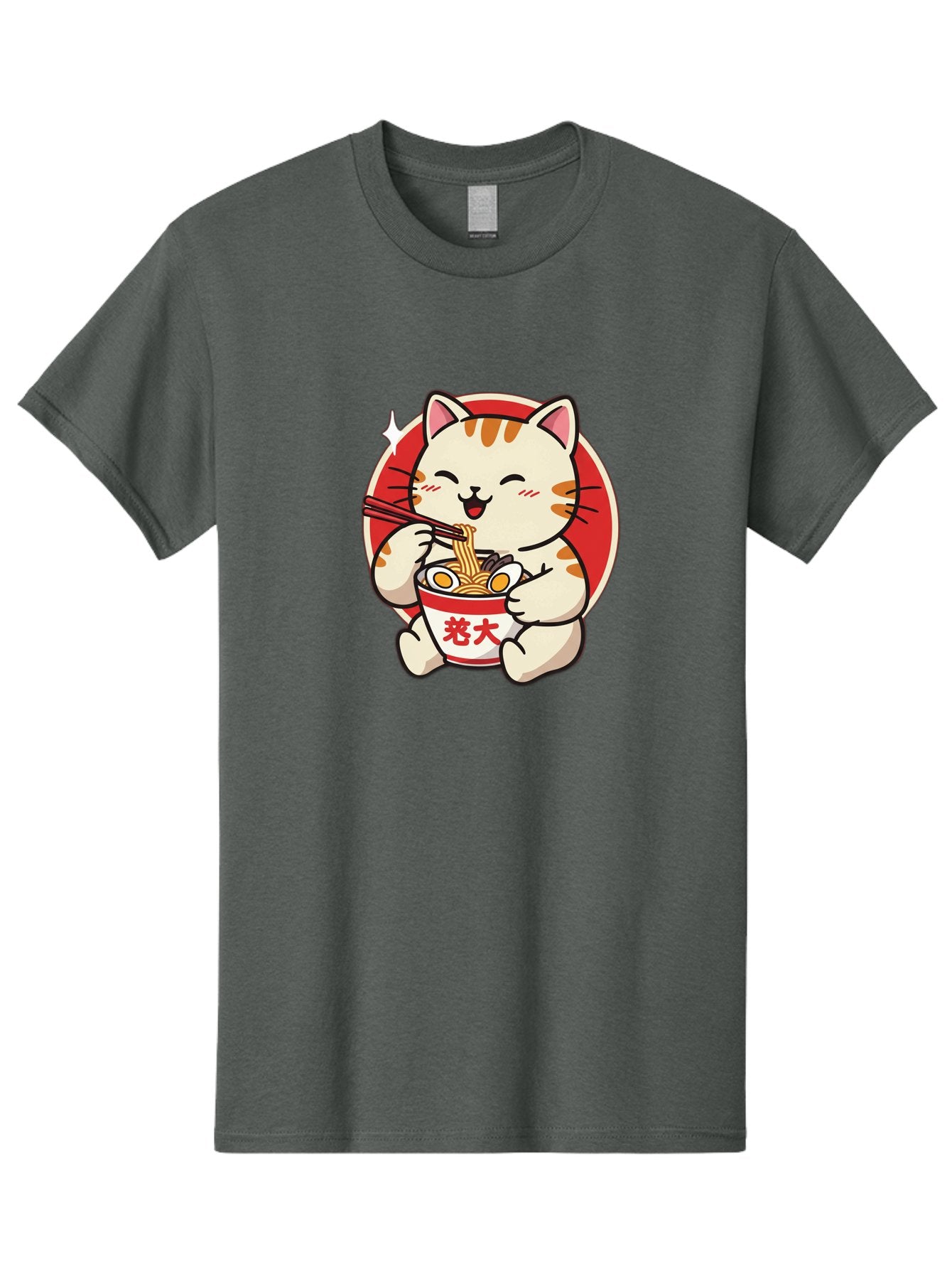 Cat-Eating-Ramen Men'S Graphic Tee, 100% Cotton, Comfortable Casual Summer Wear, Machine Washable, Cute Kitten Eating Ramen, Cartoon Cat With Chopsticks, Adorable Kitty Enjoying Noodles, Kawaii Animal, Orange Tabby Cat, Bowl Of Ramen, Baa276 15
