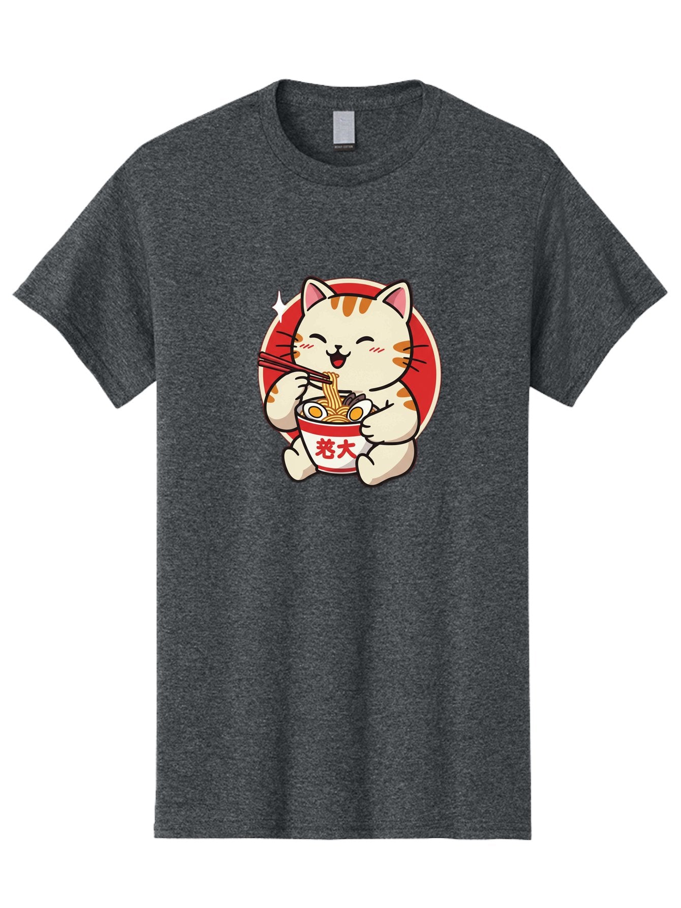 Cat-Eating-Ramen Men'S Graphic Tee, 100% Cotton, Comfortable Casual Summer Wear, Machine Washable, Cute Kitten Eating Ramen, Cartoon Cat With Chopsticks, Adorable Kitty Enjoying Noodles, Kawaii Animal, Orange Tabby Cat, Bowl Of Ramen, Baa276 5