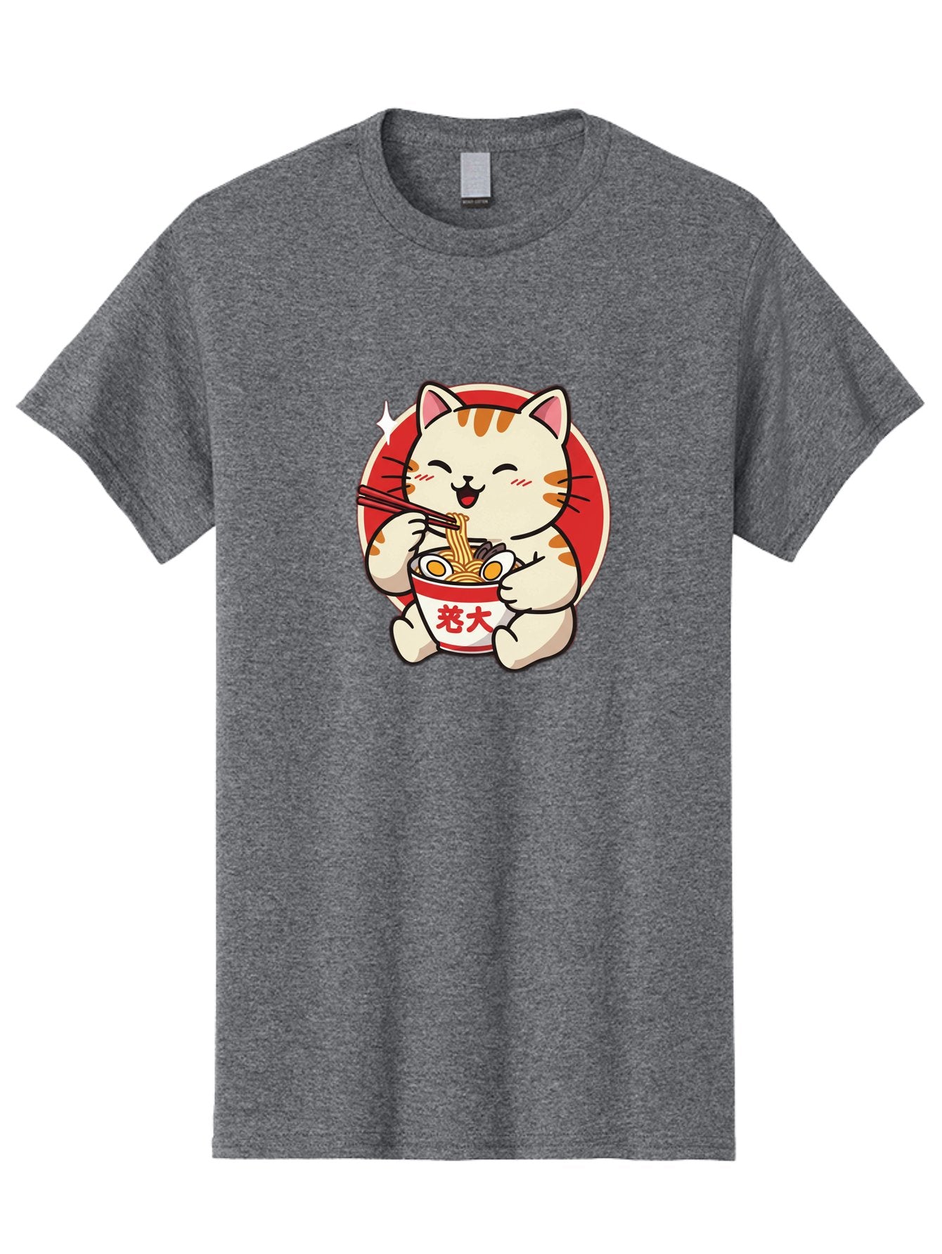 Cat-Eating-Ramen Men'S Graphic Tee, 100% Cotton, Comfortable Casual Summer Wear, Machine Washable, Cute Kitten Eating Ramen, Cartoon Cat With Chopsticks, Adorable Kitty Enjoying Noodles, Kawaii Animal, Orange Tabby Cat, Bowl Of Ramen, Baa276 11