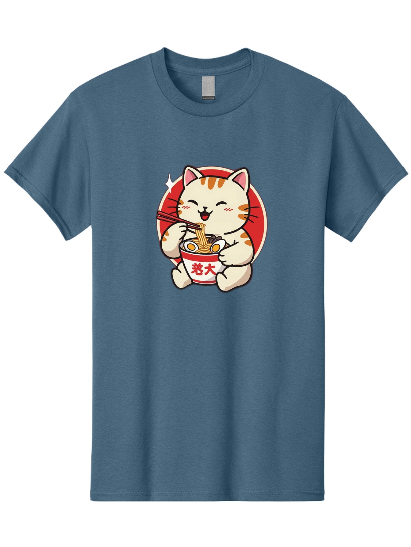Cat-Eating-Ramen Men'S Graphic Tee, 100% Cotton, Comfortable Casual Summer Wear, Machine Washable, Cute Kitten Eating Ramen, Cartoon Cat With Chopsticks, Adorable Kitty Enjoying Noodles, Kawaii Animal, Orange Tabby Cat, Bowl Of Ramen, Baa276 3