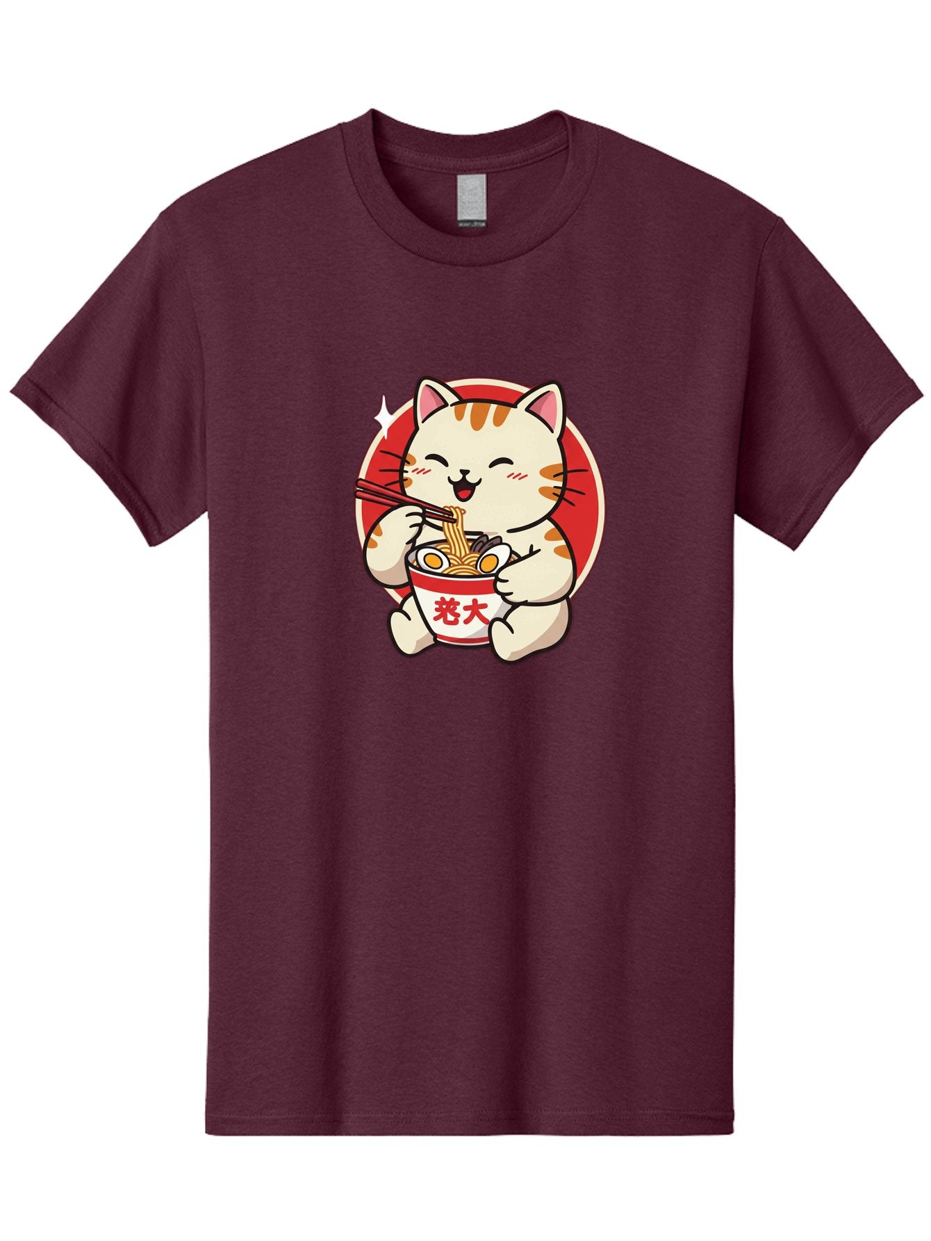 Cat-Eating-Ramen Men'S Graphic Tee, 100% Cotton, Comfortable Casual Summer Wear, Machine Washable, Cute Kitten Eating Ramen, Cartoon Cat With Chopsticks, Adorable Kitty Enjoying Noodles, Kawaii Animal, Orange Tabby Cat, Bowl Of Ramen, Baa276