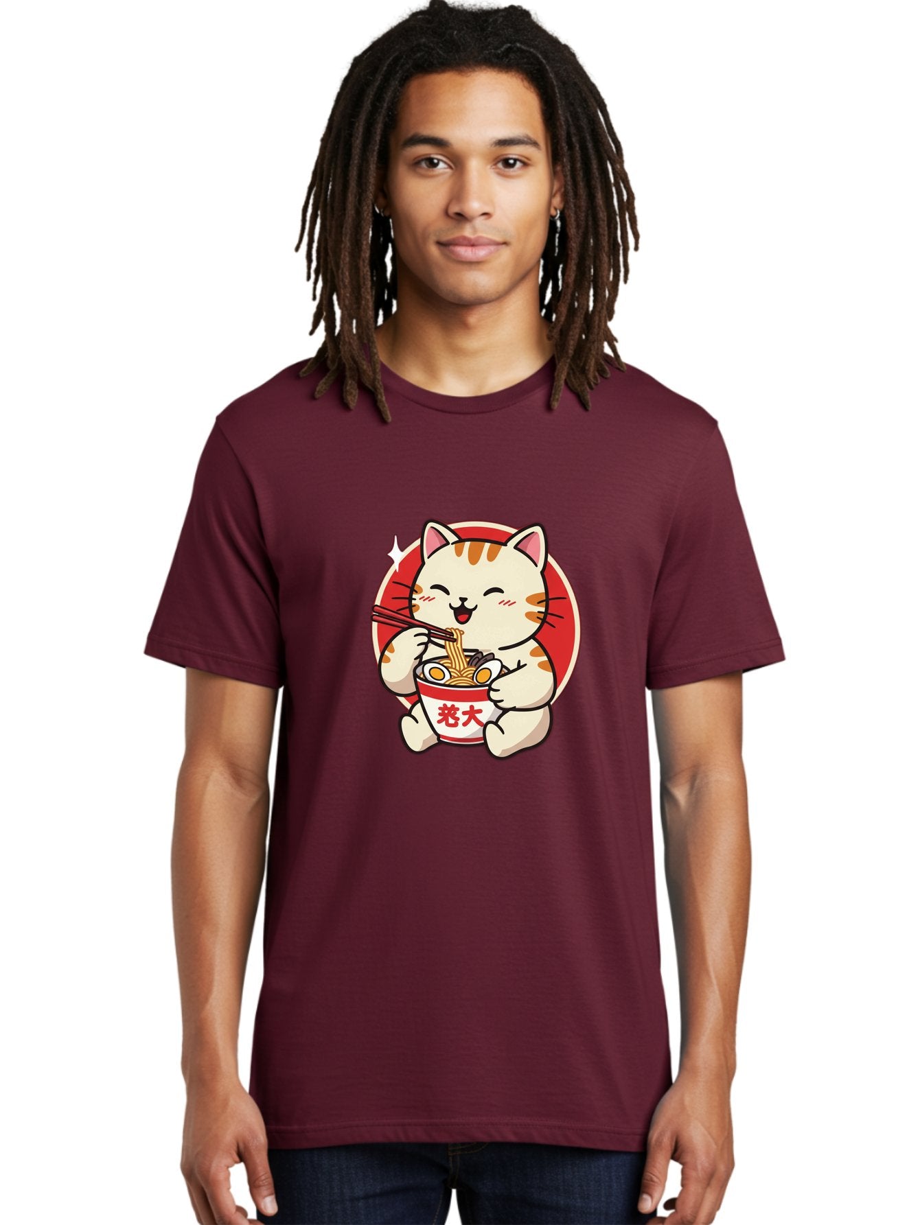 Cat-Eating-Ramen Men'S Graphic Tee, 100% Cotton, Comfortable Casual Summer Wear, Machine Washable, Cute Kitten Eating Ramen, Cartoon Cat With Chopsticks, Adorable Kitty Enjoying Noodles, Kawaii Animal, Orange Tabby Cat, Bowl Of Ramen, Baa276 21