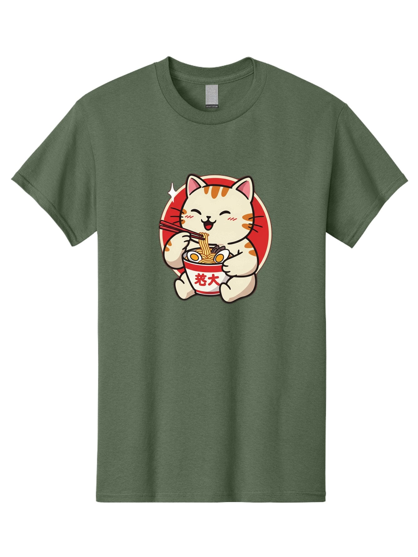 Cat-Eating-Ramen Men'S Graphic Tee, 100% Cotton, Comfortable Casual Summer Wear, Machine Washable, Cute Kitten Eating Ramen, Cartoon Cat With Chopsticks, Adorable Kitty Enjoying Noodles, Kawaii Animal, Orange Tabby Cat, Bowl Of Ramen, Baa276 9