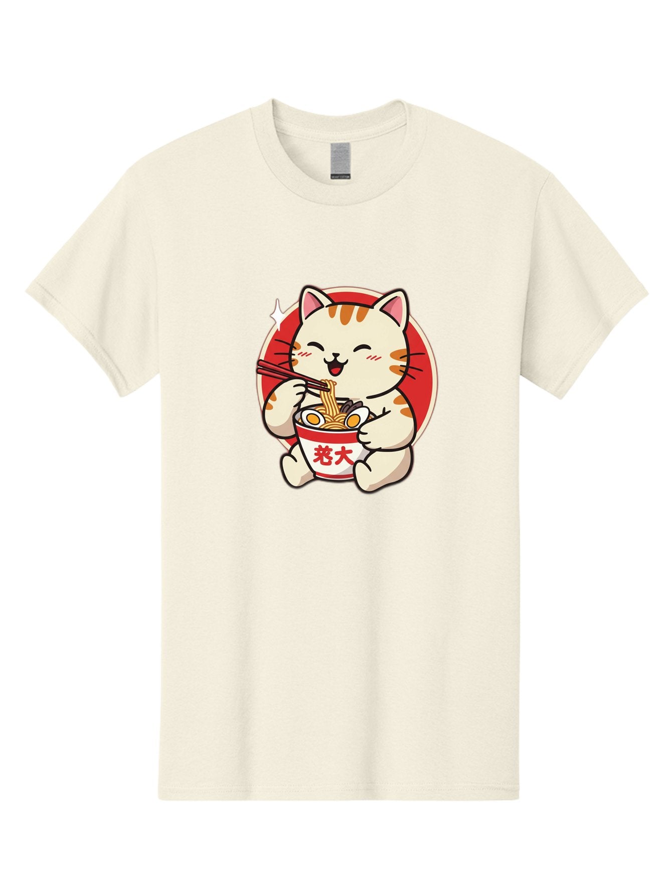 Cat-Eating-Ramen Men'S Graphic Tee, 100% Cotton, Comfortable Casual Summer Wear, Machine Washable, Cute Kitten Eating Ramen, Cartoon Cat With Chopsticks, Adorable Kitty Enjoying Noodles, Kawaii Animal, Orange Tabby Cat, Bowl Of Ramen, Baa276 4