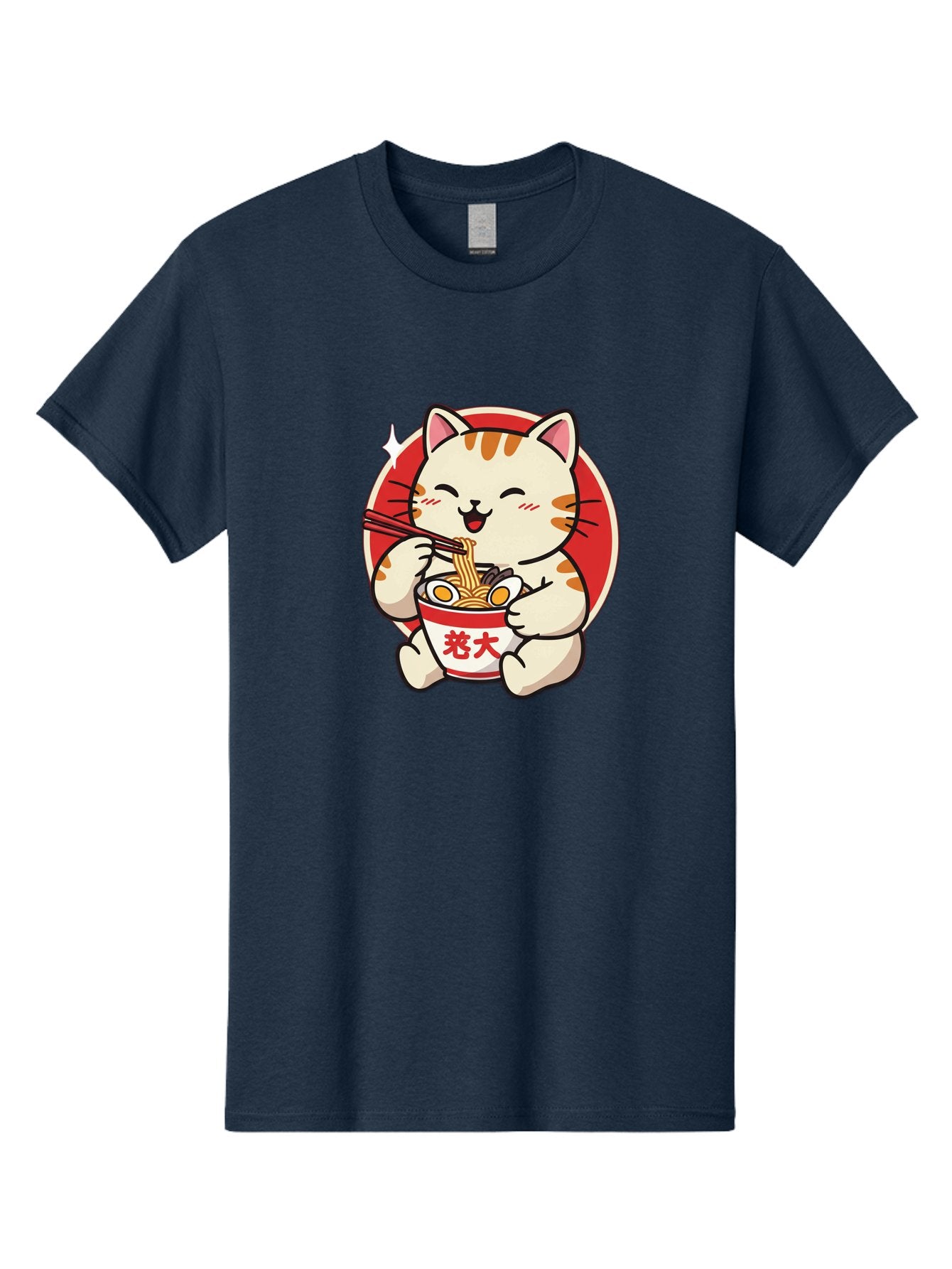 Cat-Eating-Ramen Men'S Graphic Tee, 100% Cotton, Comfortable Casual Summer Wear, Machine Washable, Cute Kitten Eating Ramen, Cartoon Cat With Chopsticks, Adorable Kitty Enjoying Noodles, Kawaii Animal, Orange Tabby Cat, Bowl Of Ramen, Baa276 10