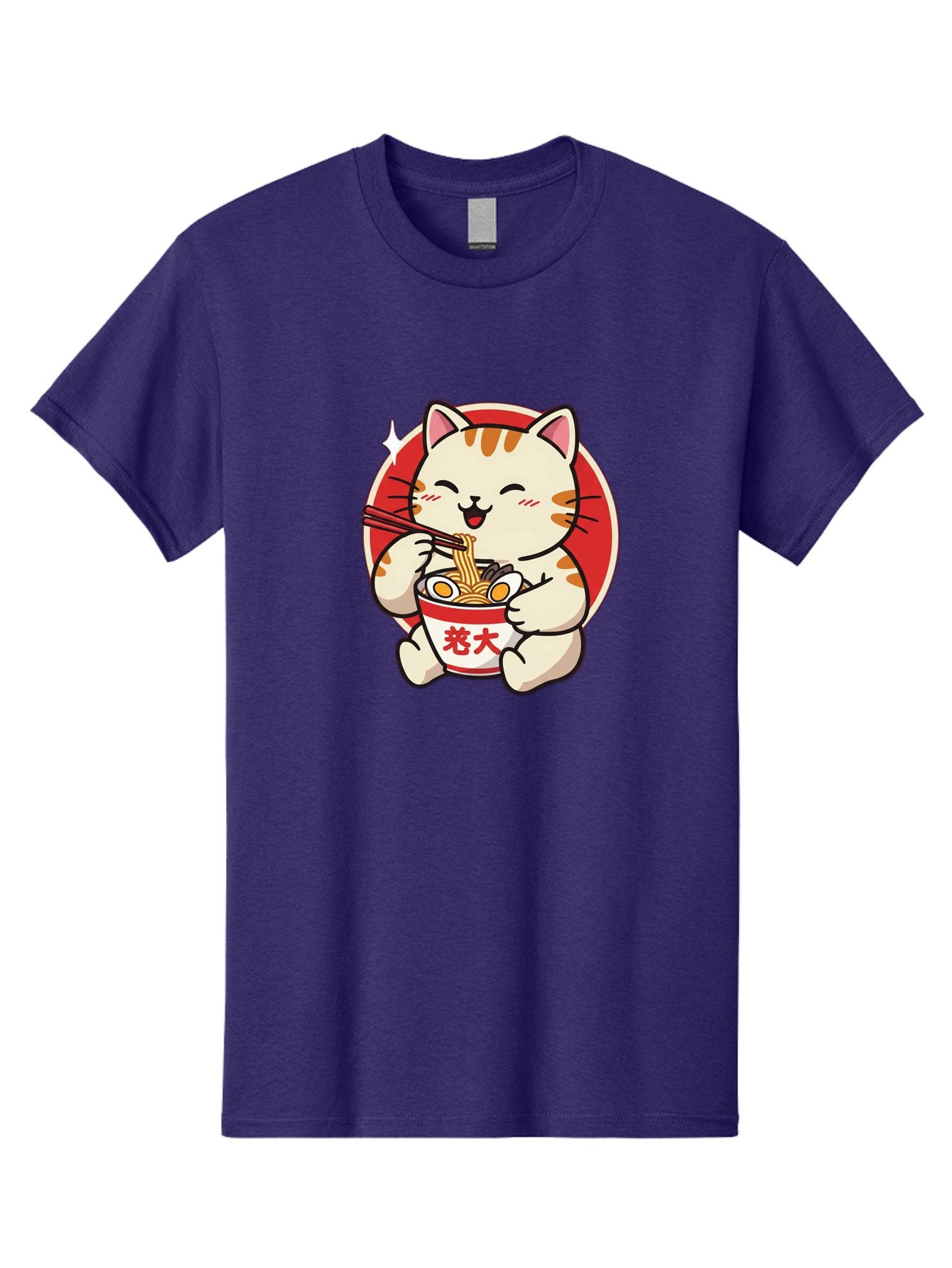 Cat-Eating-Ramen Men'S Graphic Tee, 100% Cotton, Comfortable Casual Summer Wear, Machine Washable, Cute Kitten Eating Ramen, Cartoon Cat With Chopsticks, Adorable Kitty Enjoying Noodles, Kawaii Animal, Orange Tabby Cat, Bowl Of Ramen, Baa276 14