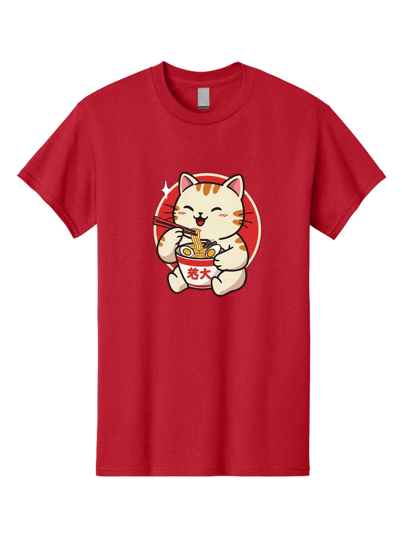 Cat-Eating-Ramen Men'S Graphic Tee, 100% Cotton, Comfortable Casual Summer Wear, Machine Washable, Cute Kitten Eating Ramen, Cartoon Cat With Chopsticks, Adorable Kitty Enjoying Noodles, Kawaii Animal, Orange Tabby Cat, Bowl Of Ramen, Baa276 6
