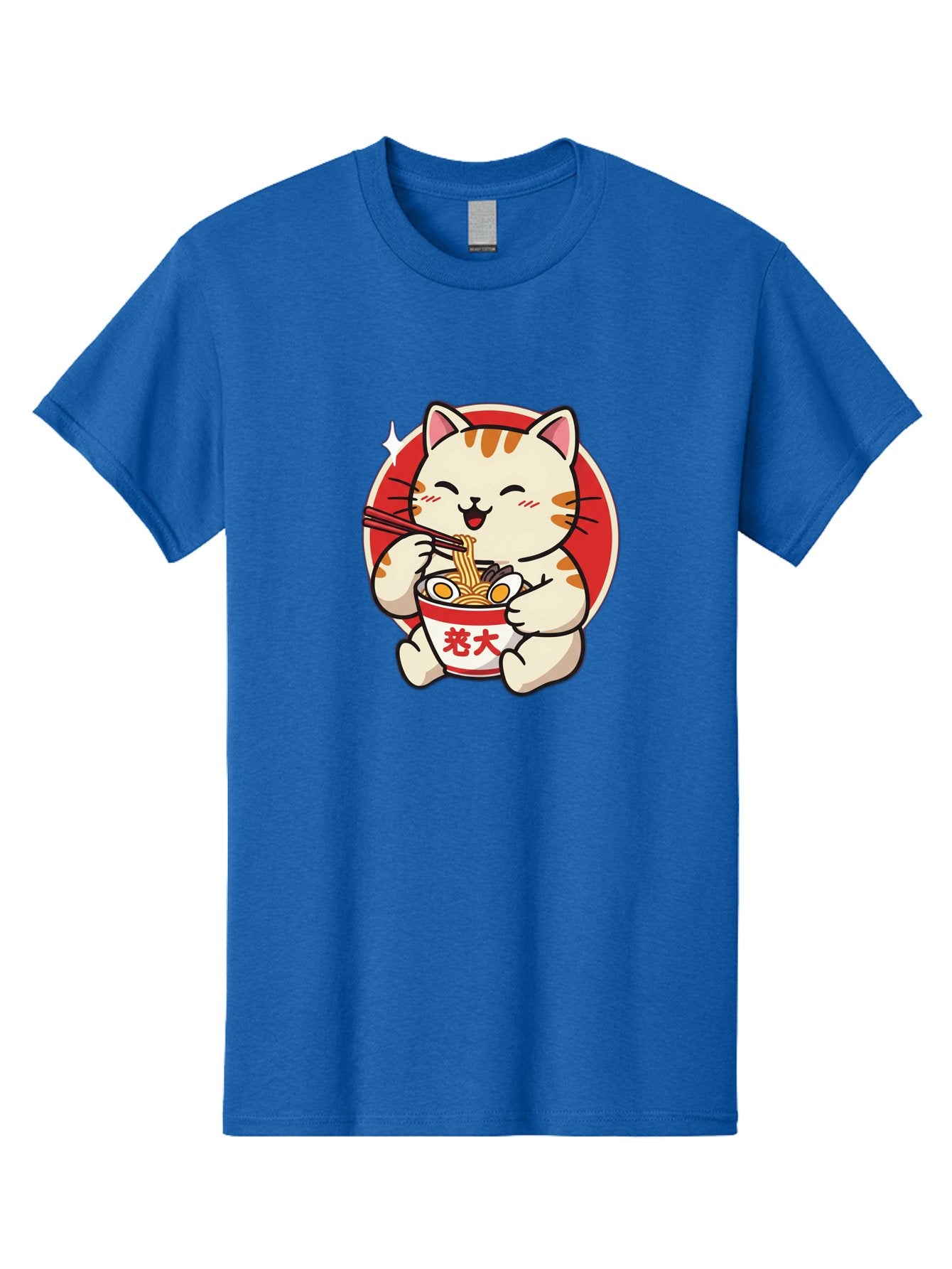 Cat-Eating-Ramen Men'S Graphic Tee, 100% Cotton, Comfortable Casual Summer Wear, Machine Washable, Cute Kitten Eating Ramen, Cartoon Cat With Chopsticks, Adorable Kitty Enjoying Noodles, Kawaii Animal, Orange Tabby Cat, Bowl Of Ramen, Baa276 12