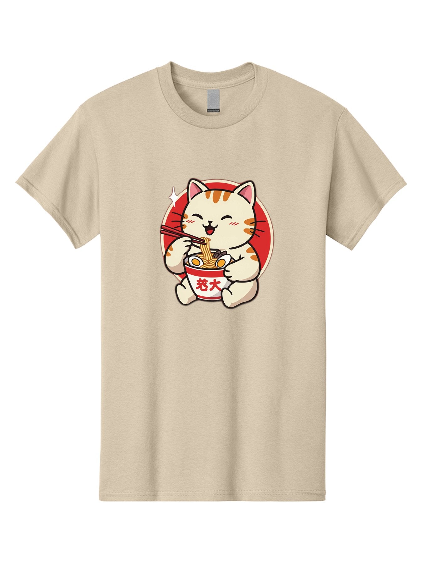 Cat-Eating-Ramen Men'S Graphic Tee, 100% Cotton, Comfortable Casual Summer Wear, Machine Washable, Cute Kitten Eating Ramen, Cartoon Cat With Chopsticks, Adorable Kitty Enjoying Noodles, Kawaii Animal, Orange Tabby Cat, Bowl Of Ramen, Baa276