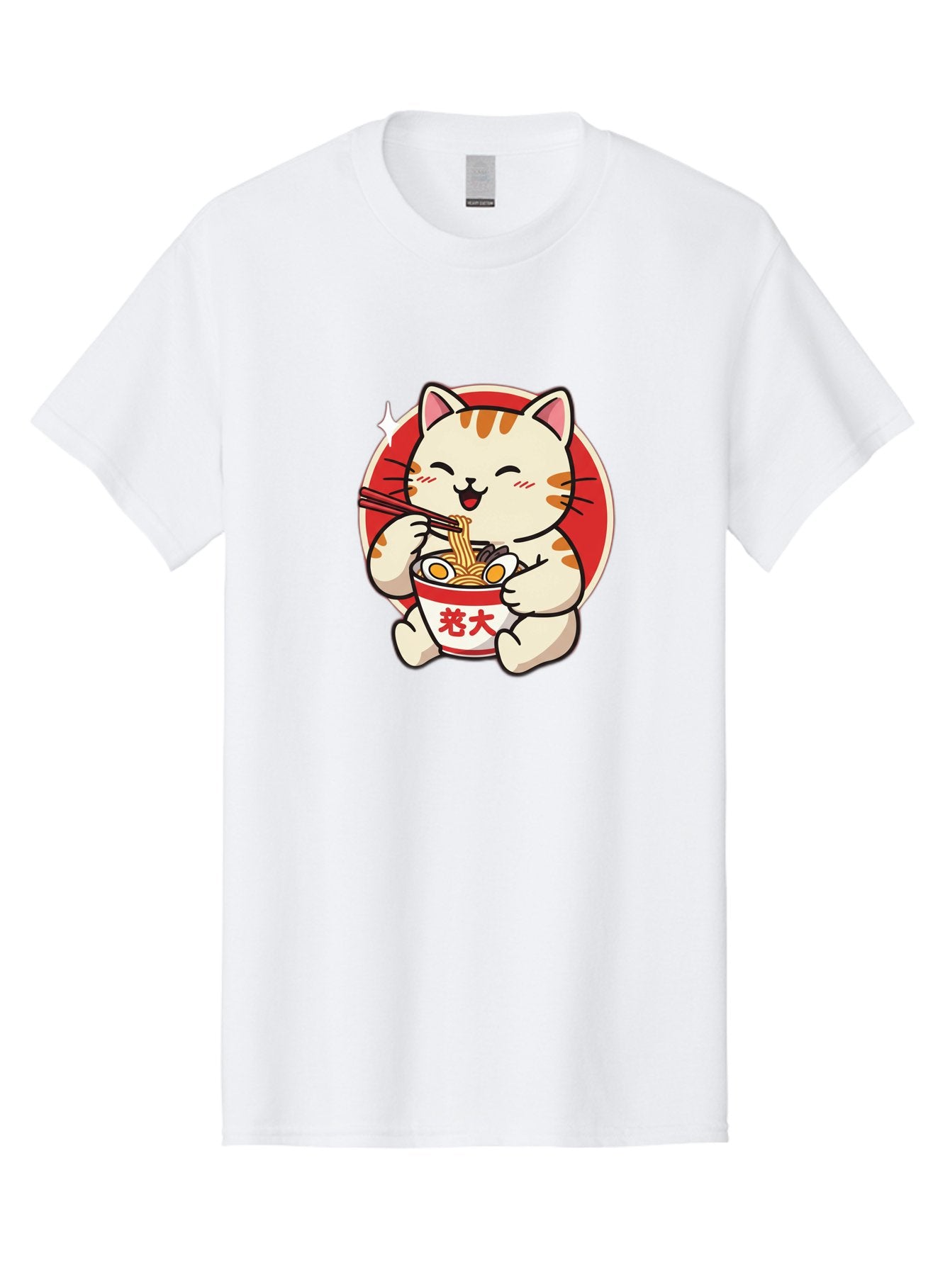 Cat-Eating-Ramen Men'S Graphic Tee, 100% Cotton, Comfortable Casual Summer Wear, Machine Washable, Cute Kitten Eating Ramen, Cartoon Cat With Chopsticks, Adorable Kitty Enjoying Noodles, Kawaii Animal, Orange Tabby Cat, Bowl Of Ramen, Baa276 8