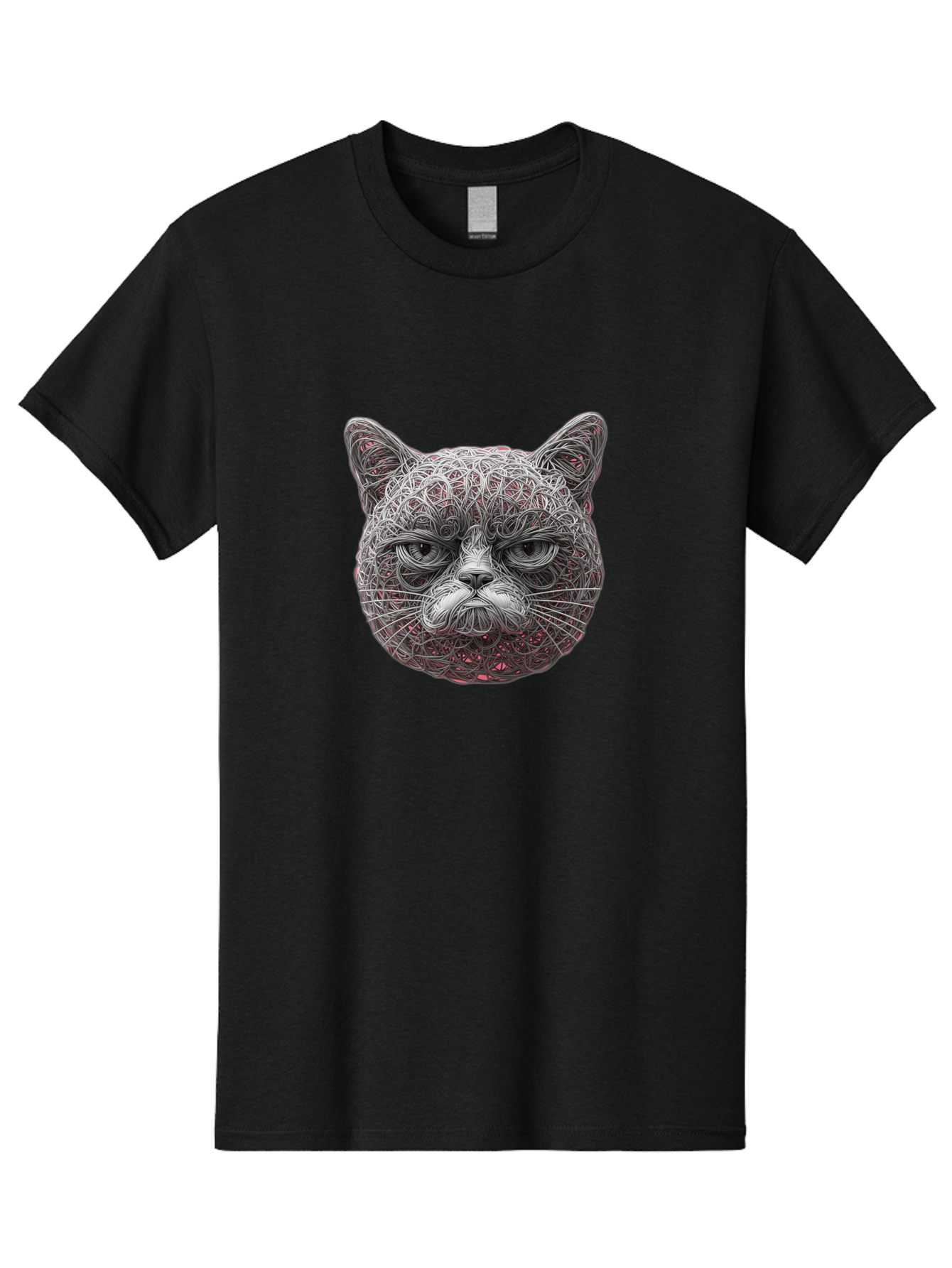 Cat-Face Men'S Graphic Tee, 100% Cotton, Comfortable Casual Summer Wear, Machine Washable, Detailed Cat Face, Intricate Line Art, Whimsical Feline Design, Bold Illustration, Expressive Cat Features, Abstract Cat Portrait, Swirling Patterns, Baa277 23