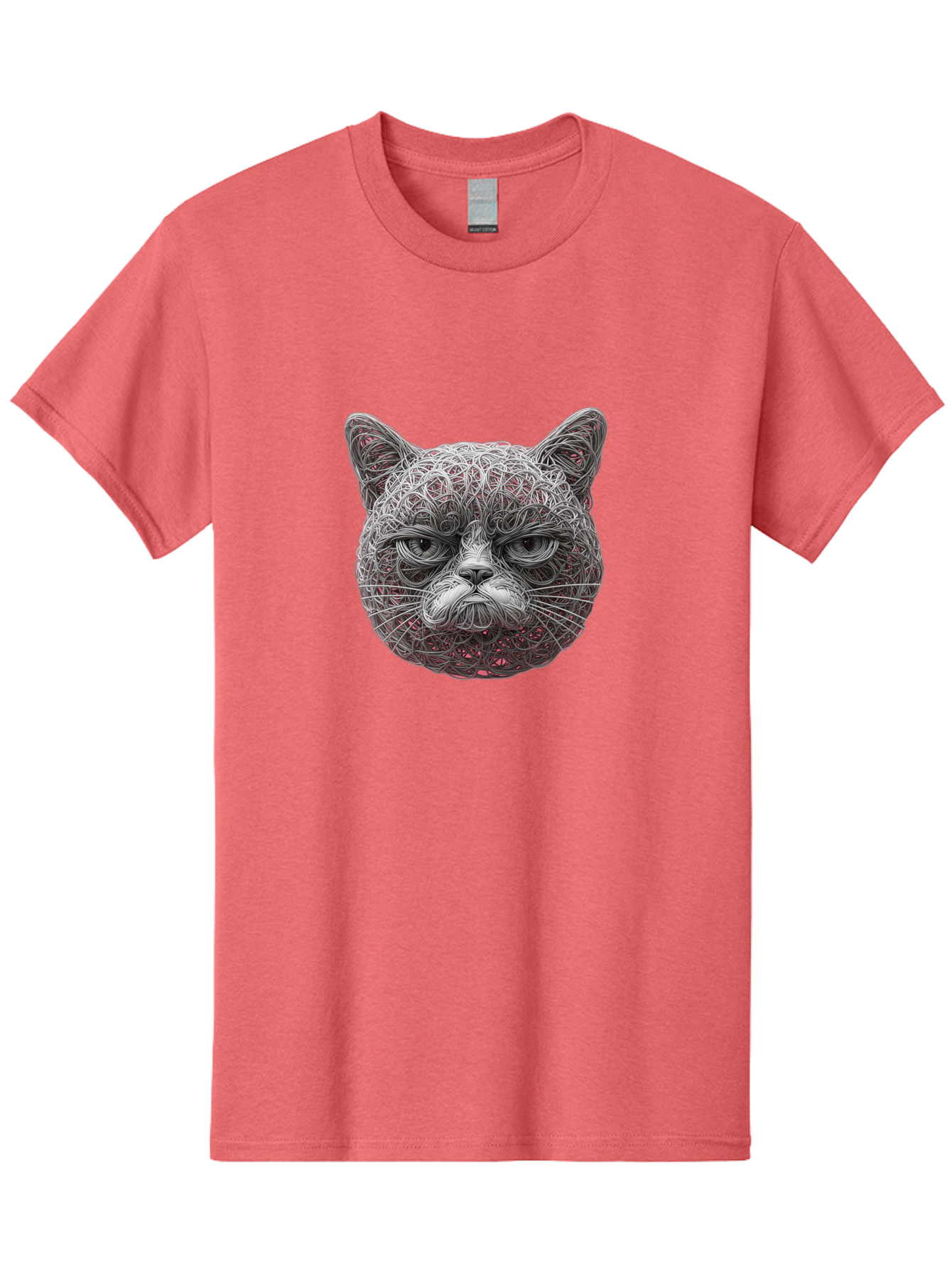 Cat-Face Men'S Graphic Tee, 100% Cotton, Comfortable Casual Summer Wear, Machine Washable, Detailed Cat Face, Intricate Line Art, Whimsical Feline Design, Bold Illustration, Expressive Cat Features, Abstract Cat Portrait, Swirling Patterns, Baa277 27