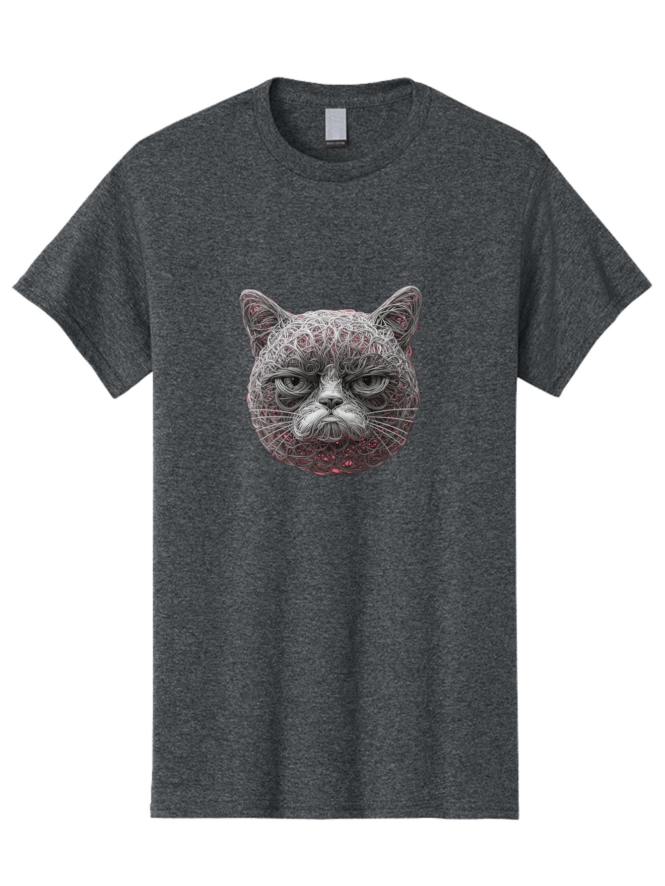 Cat-Face Men'S Graphic Tee, 100% Cotton, Comfortable Casual Summer Wear, Machine Washable, Detailed Cat Face, Intricate Line Art, Whimsical Feline Design, Bold Illustration, Expressive Cat Features, Abstract Cat Portrait, Swirling Patterns, Baa277