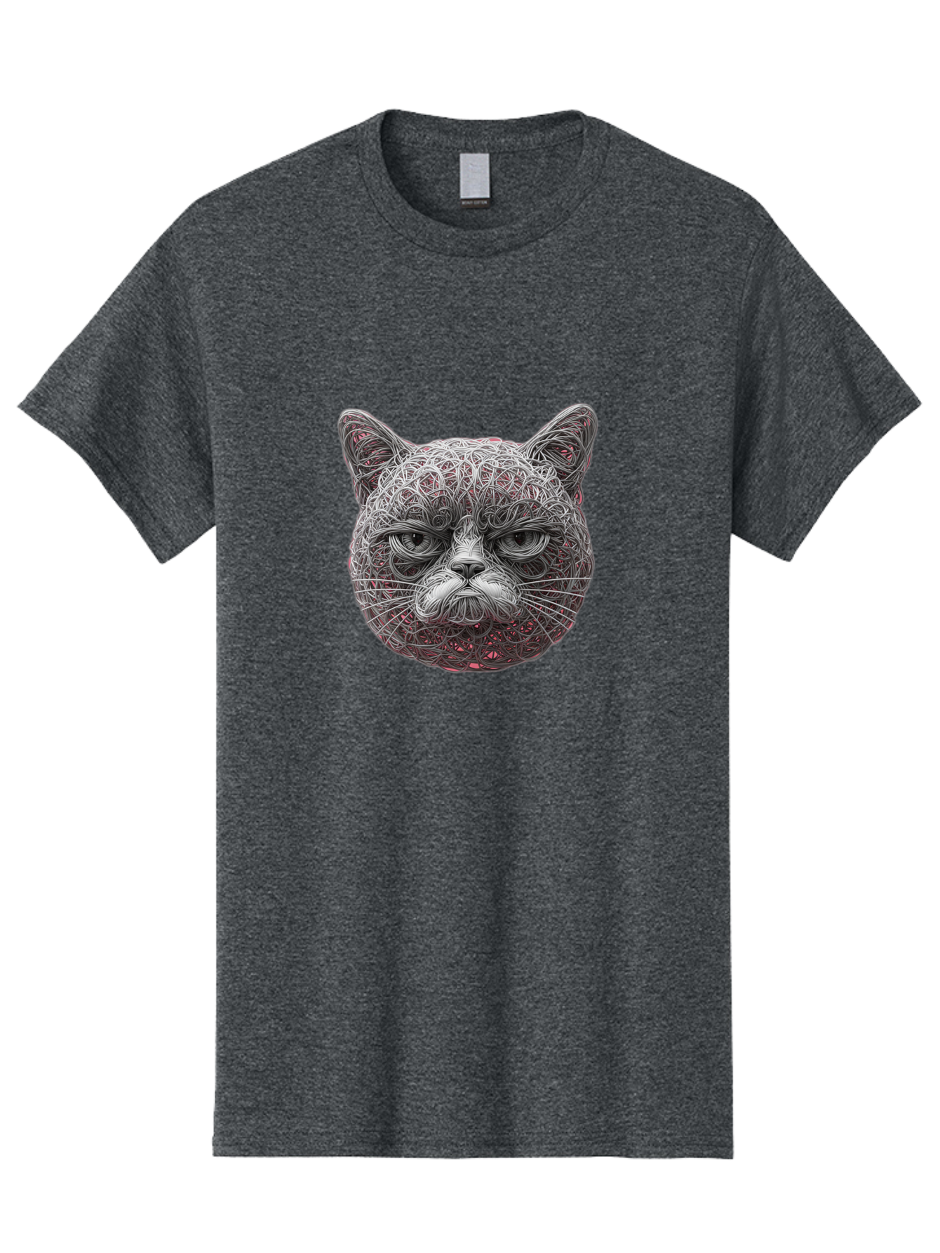 Cat-Face Men'S Graphic Tee, 100% Cotton, Comfortable Casual Summer Wear, Machine Washable, Detailed Cat Face, Intricate Line Art, Whimsical Feline Design, Bold Illustration, Expressive Cat Features, Abstract Cat Portrait, Swirling Patterns, Baa277 21