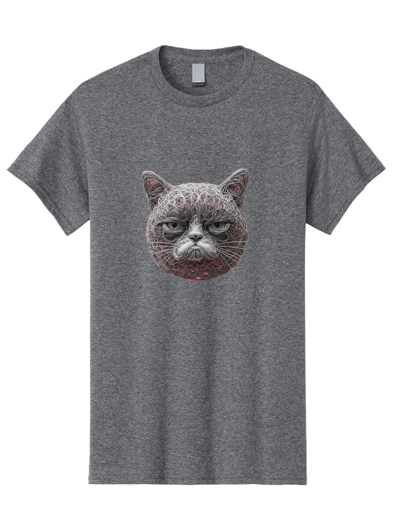 Cat-Face Men'S Graphic Tee, 100% Cotton, Comfortable Casual Summer Wear, Machine Washable, Detailed Cat Face, Intricate Line Art, Whimsical Feline Design, Bold Illustration, Expressive Cat Features, Abstract Cat Portrait, Swirling Patterns, Baa277 13