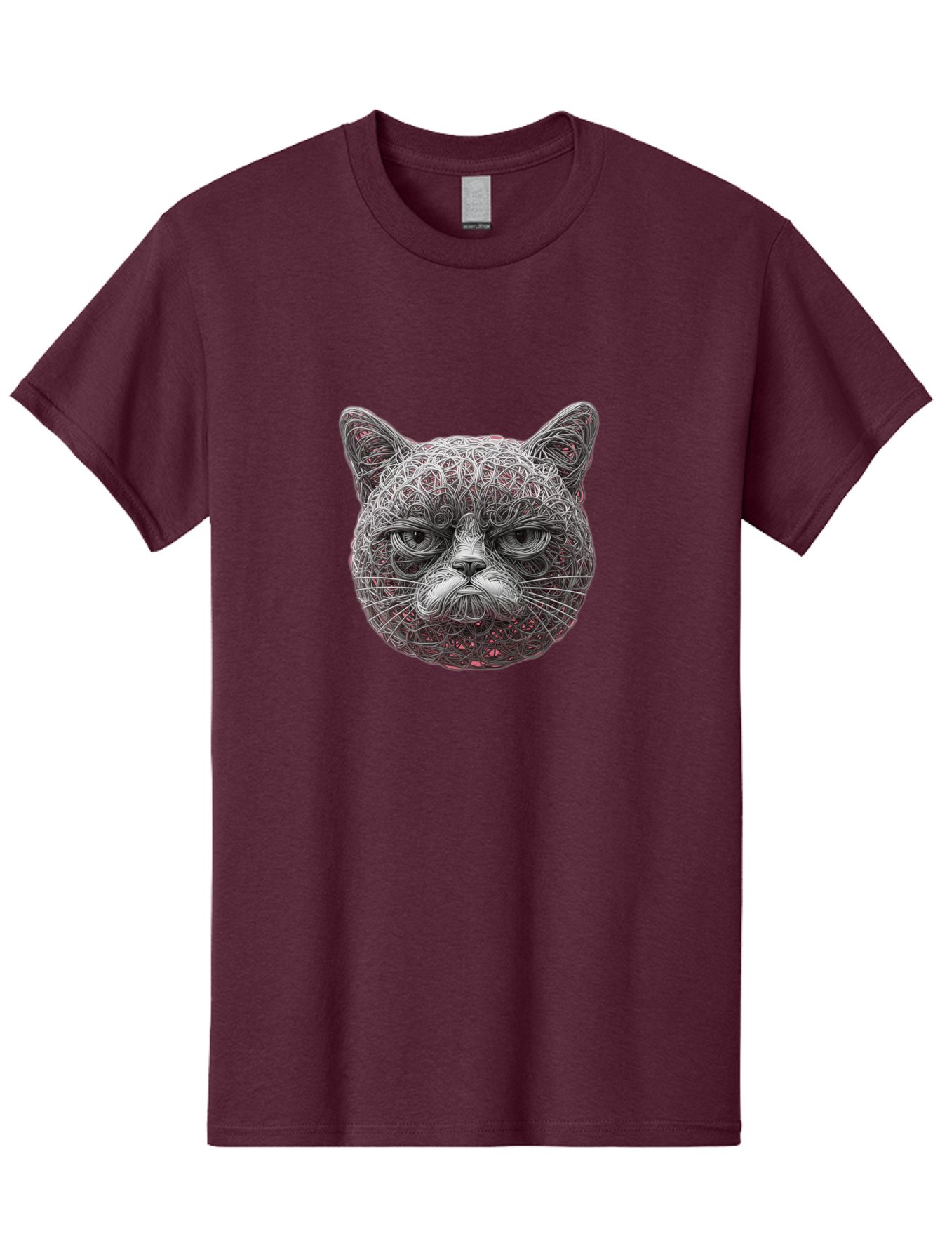 Cat-Face Men'S Graphic Tee, 100% Cotton, Comfortable Casual Summer Wear, Machine Washable, Detailed Cat Face, Intricate Line Art, Whimsical Feline Design, Bold Illustration, Expressive Cat Features, Abstract Cat Portrait, Swirling Patterns, Baa277 19