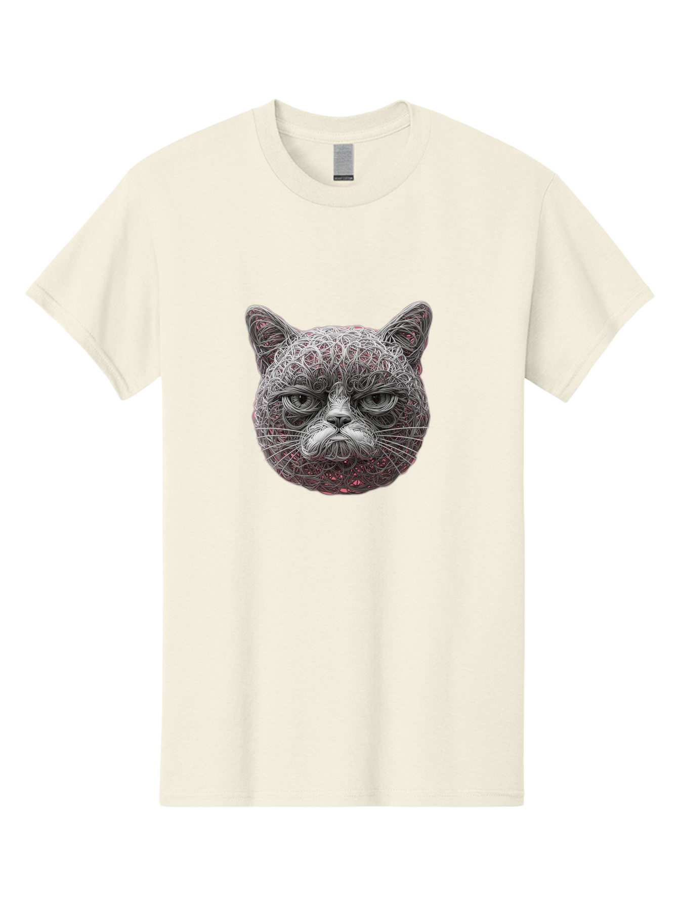 Cat-Face Men'S Graphic Tee, 100% Cotton, Comfortable Casual Summer Wear, Machine Washable, Detailed Cat Face, Intricate Line Art, Whimsical Feline Design, Bold Illustration, Expressive Cat Features, Abstract Cat Portrait, Swirling Patterns, Baa277 5