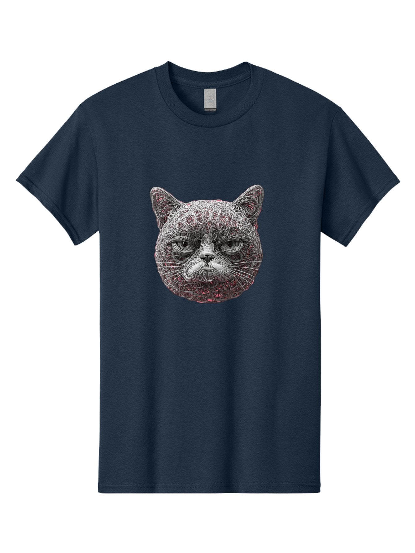 Cat-Face Men'S Graphic Tee, 100% Cotton, Comfortable Casual Summer Wear, Machine Washable, Detailed Cat Face, Intricate Line Art, Whimsical Feline Design, Bold Illustration, Expressive Cat Features, Abstract Cat Portrait, Swirling Patterns, Baa277 9