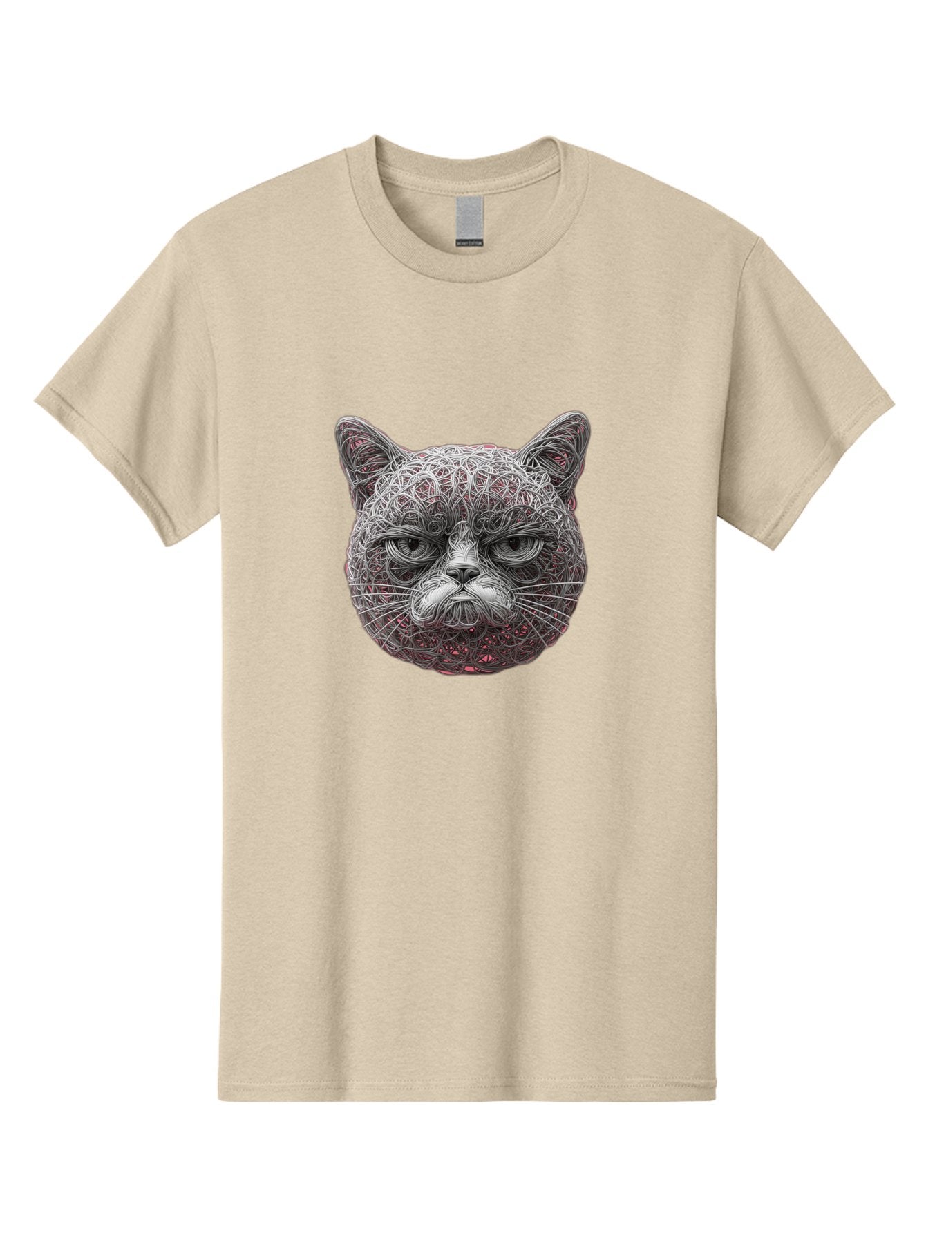 Cat-Face Men'S Graphic Tee, 100% Cotton, Comfortable Casual Summer Wear, Machine Washable, Detailed Cat Face, Intricate Line Art, Whimsical Feline Design, Bold Illustration, Expressive Cat Features, Abstract Cat Portrait, Swirling Patterns, Baa277 11