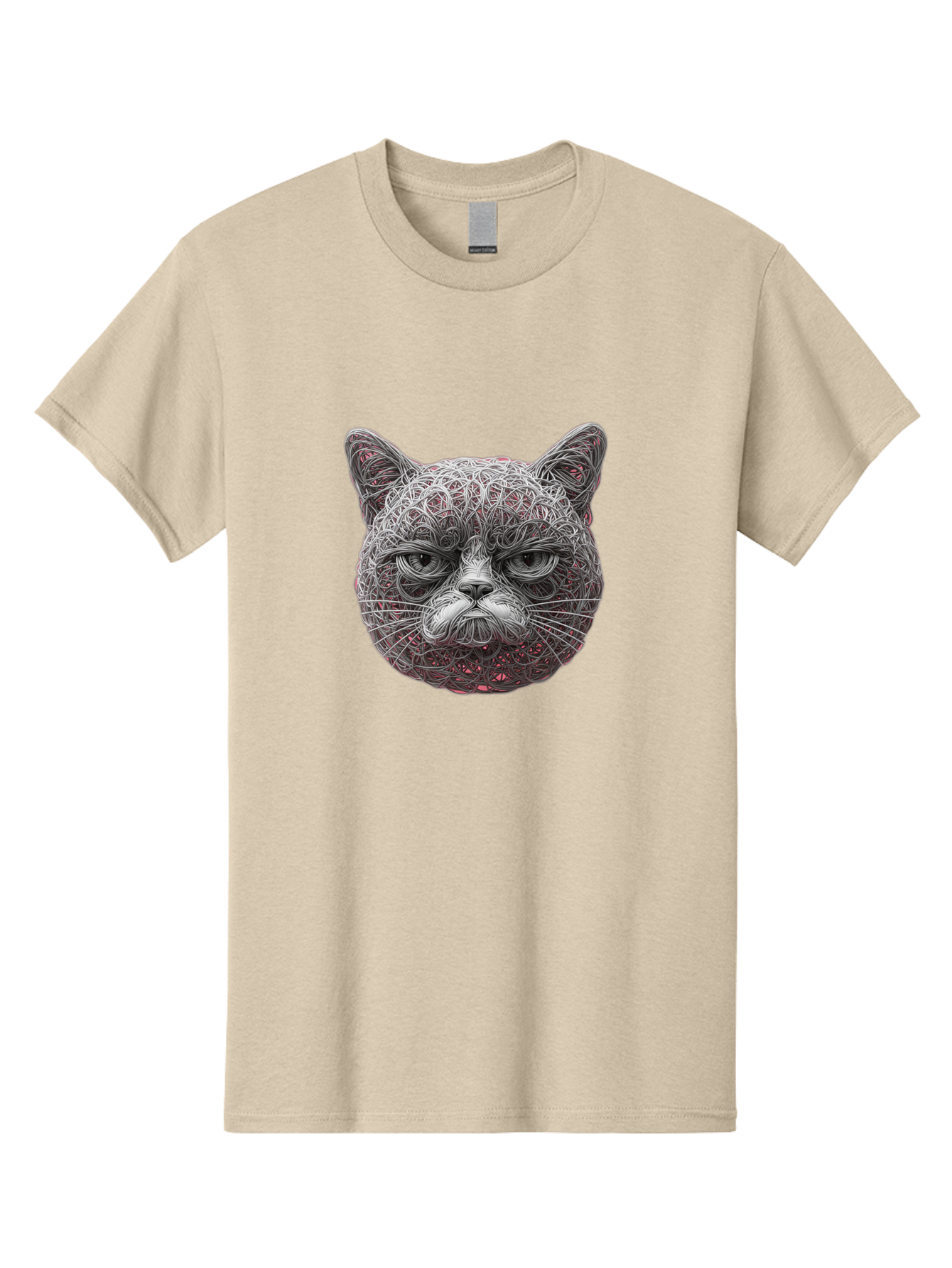 Cat-Face Men'S Graphic Tee, 100% Cotton, Comfortable Casual Summer Wear, Machine Washable, Detailed Cat Face, Intricate Line Art, Whimsical Feline Design, Bold Illustration, Expressive Cat Features, Abstract Cat Portrait, Swirling Patterns, Baa277 7