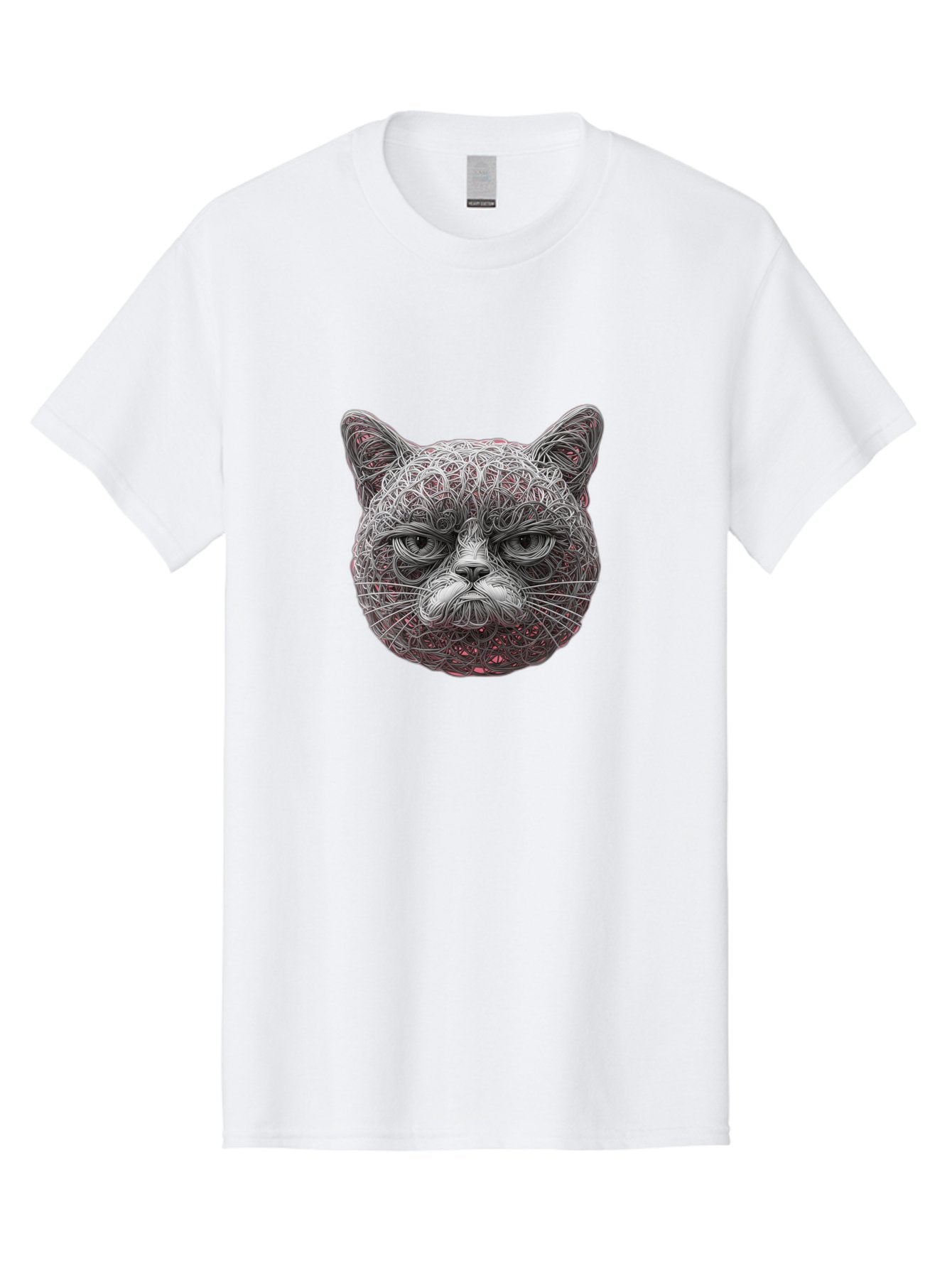 Cat-Face Men'S Graphic Tee, 100% Cotton, Comfortable Casual Summer Wear, Machine Washable, Detailed Cat Face, Intricate Line Art, Whimsical Feline Design, Bold Illustration, Expressive Cat Features, Abstract Cat Portrait, Swirling Patterns, Baa277 5