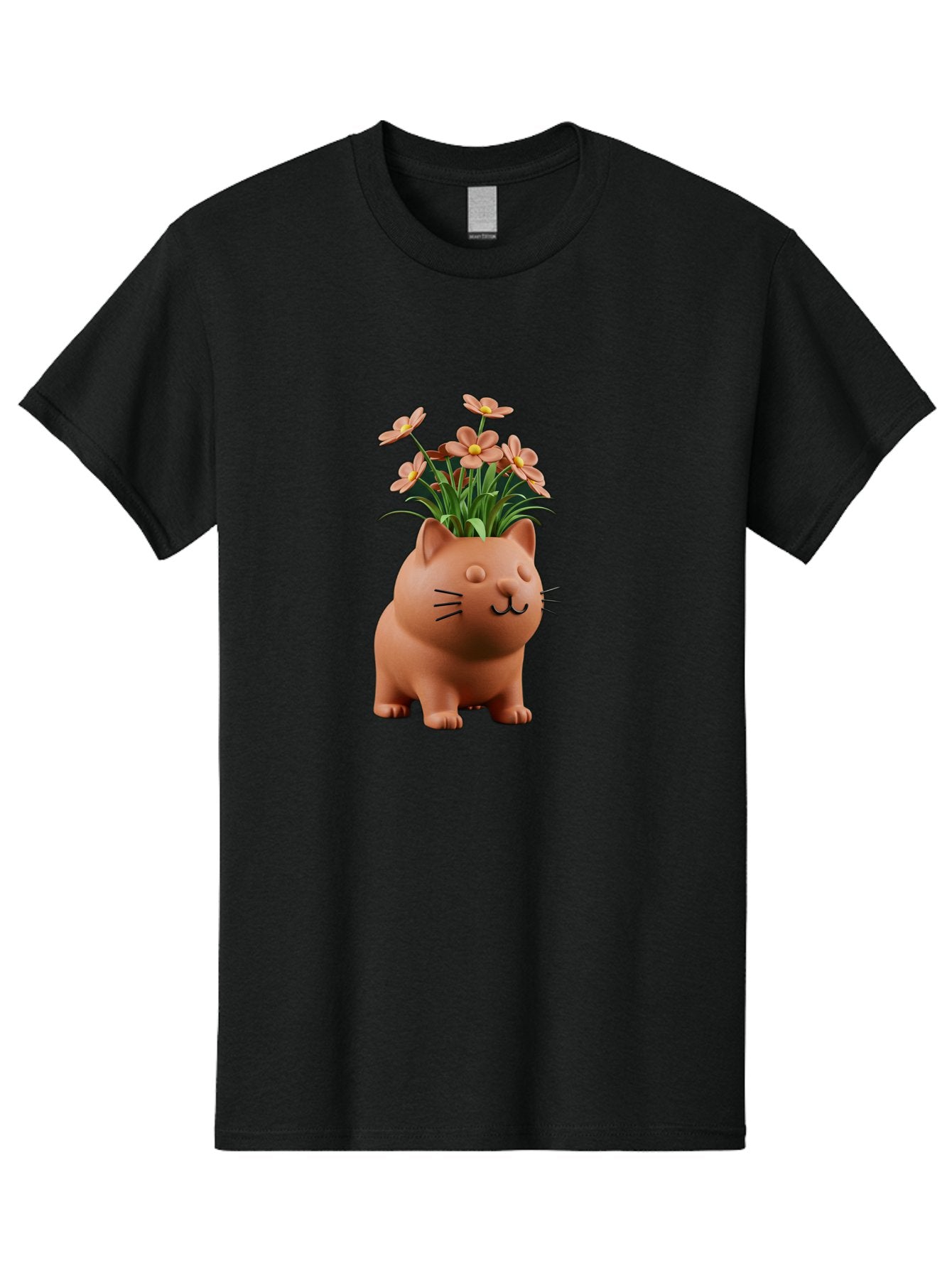 Cat-Planter Men'S Graphic Tee, 100% Cotton, Comfortable Casual Summer Wear, Machine Washable, Cat Planter, Flower Pot, Pink Flowers, Cute Cat Design, Home Decor, Garden Decor, Whimsical Planter, Adorable Cat Baa278 10