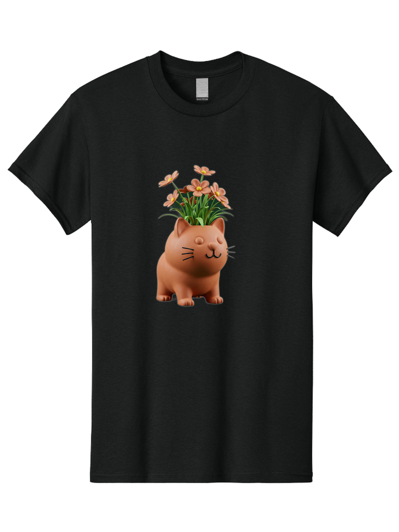 Cat-Planter Men'S Graphic Tee, 100% Cotton, Comfortable Casual Summer Wear, Machine Washable, Cat Planter, Flower Pot, Pink Flowers, Cute Cat Design, Home Decor, Garden Decor, Whimsical Planter, Adorable Cat Baa278 27