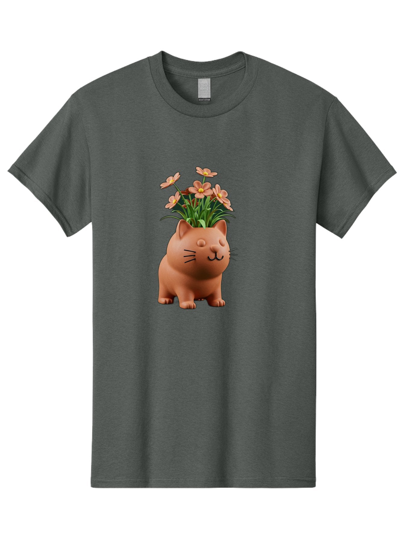 Cat-Planter Men'S Graphic Tee, 100% Cotton, Comfortable Casual Summer Wear, Machine Washable, Cat Planter, Flower Pot, Pink Flowers, Cute Cat Design, Home Decor, Garden Decor, Whimsical Planter, Adorable Cat Baa278 6