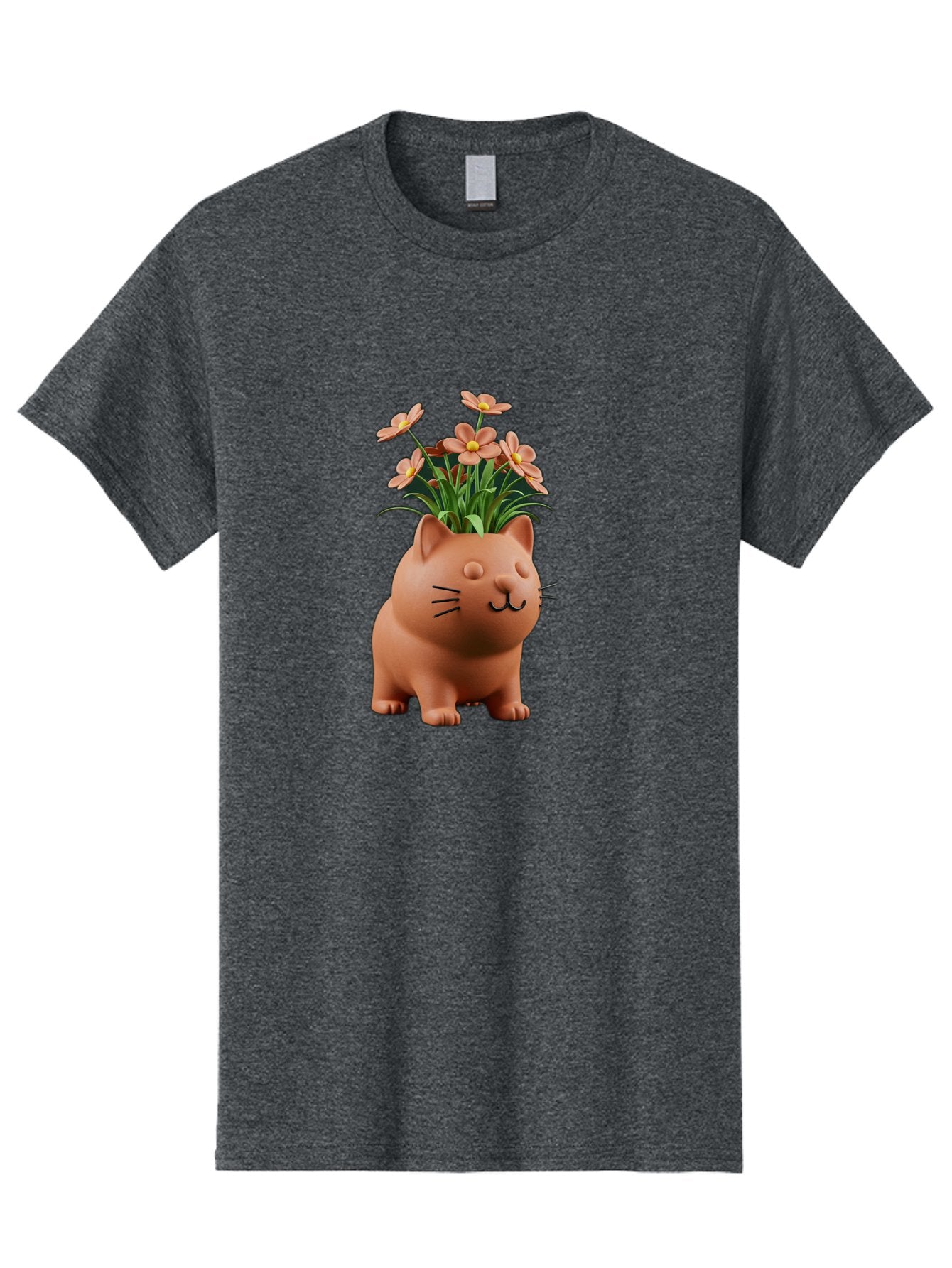 Cat-Planter Men'S Graphic Tee, 100% Cotton, Comfortable Casual Summer Wear, Machine Washable, Cat Planter, Flower Pot, Pink Flowers, Cute Cat Design, Home Decor, Garden Decor, Whimsical Planter, Adorable Cat Baa278 7