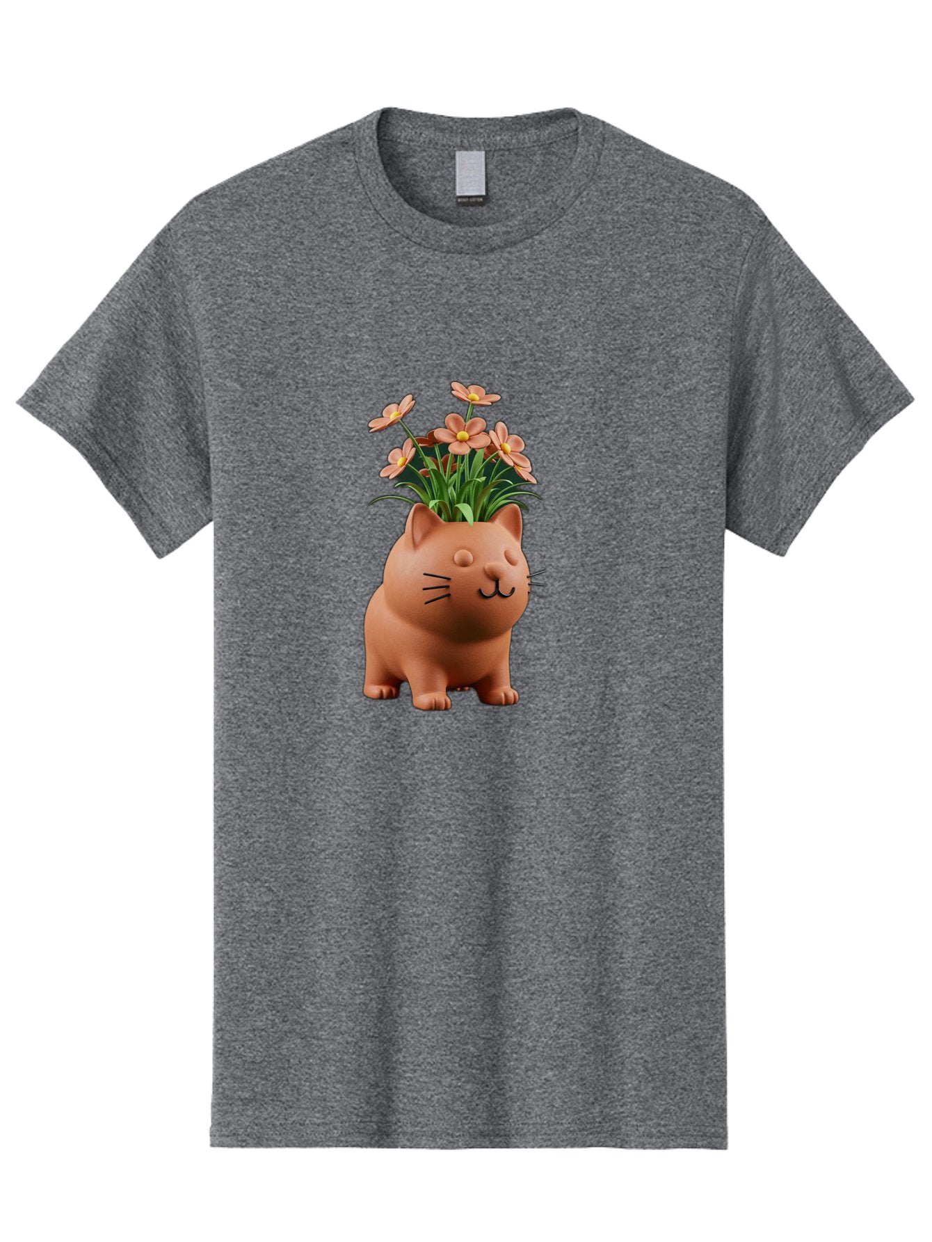 Cat-Planter Men'S Graphic Tee, 100% Cotton, Comfortable Casual Summer Wear, Machine Washable, Cat Planter, Flower Pot, Pink Flowers, Cute Cat Design, Home Decor, Garden Decor, Whimsical Planter, Adorable Cat Baa278 14