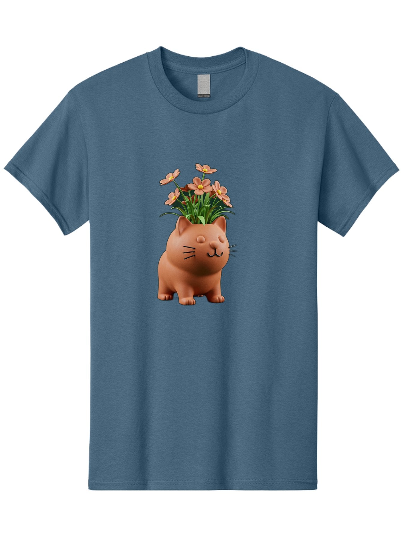 Cat-Planter Men'S Graphic Tee, 100% Cotton, Comfortable Casual Summer Wear, Machine Washable, Cat Planter, Flower Pot, Pink Flowers, Cute Cat Design, Home Decor, Garden Decor, Whimsical Planter, Adorable Cat Baa278 12