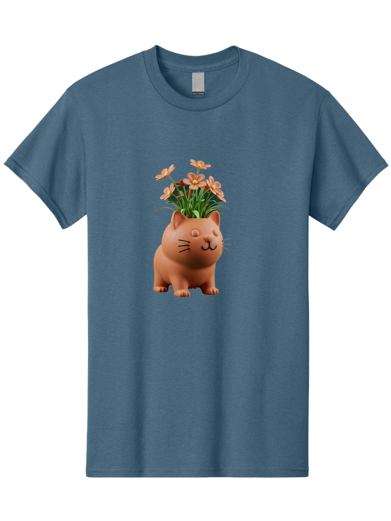 Cat-Planter Men'S Graphic Tee, 100% Cotton, Comfortable Casual Summer Wear, Machine Washable, Cat Planter, Flower Pot, Pink Flowers, Cute Cat Design, Home Decor, Garden Decor, Whimsical Planter, Adorable Cat Baa278 5