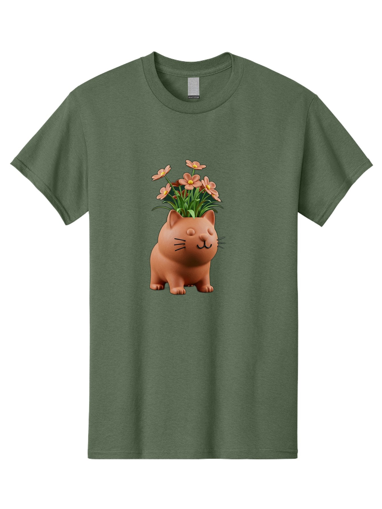 Cat-Planter Men'S Graphic Tee, 100% Cotton, Comfortable Casual Summer Wear, Machine Washable, Cat Planter, Flower Pot, Pink Flowers, Cute Cat Design, Home Decor, Garden Decor, Whimsical Planter, Adorable Cat Baa278 5
