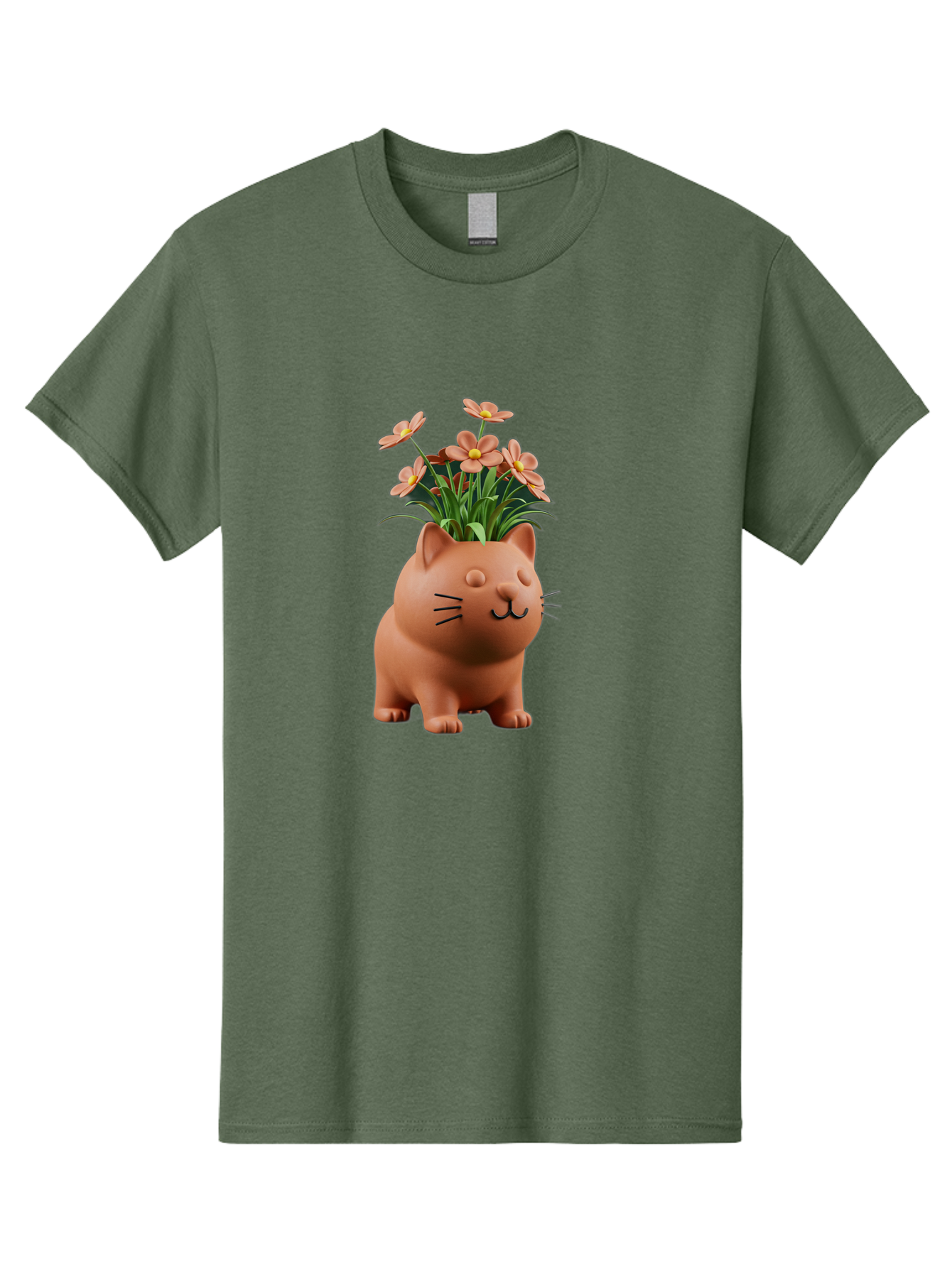 Cat-Planter Men'S Graphic Tee, 100% Cotton, Comfortable Casual Summer Wear, Machine Washable, Cat Planter, Flower Pot, Pink Flowers, Cute Cat Design, Home Decor, Garden Decor, Whimsical Planter, Adorable Cat Baa278 15
