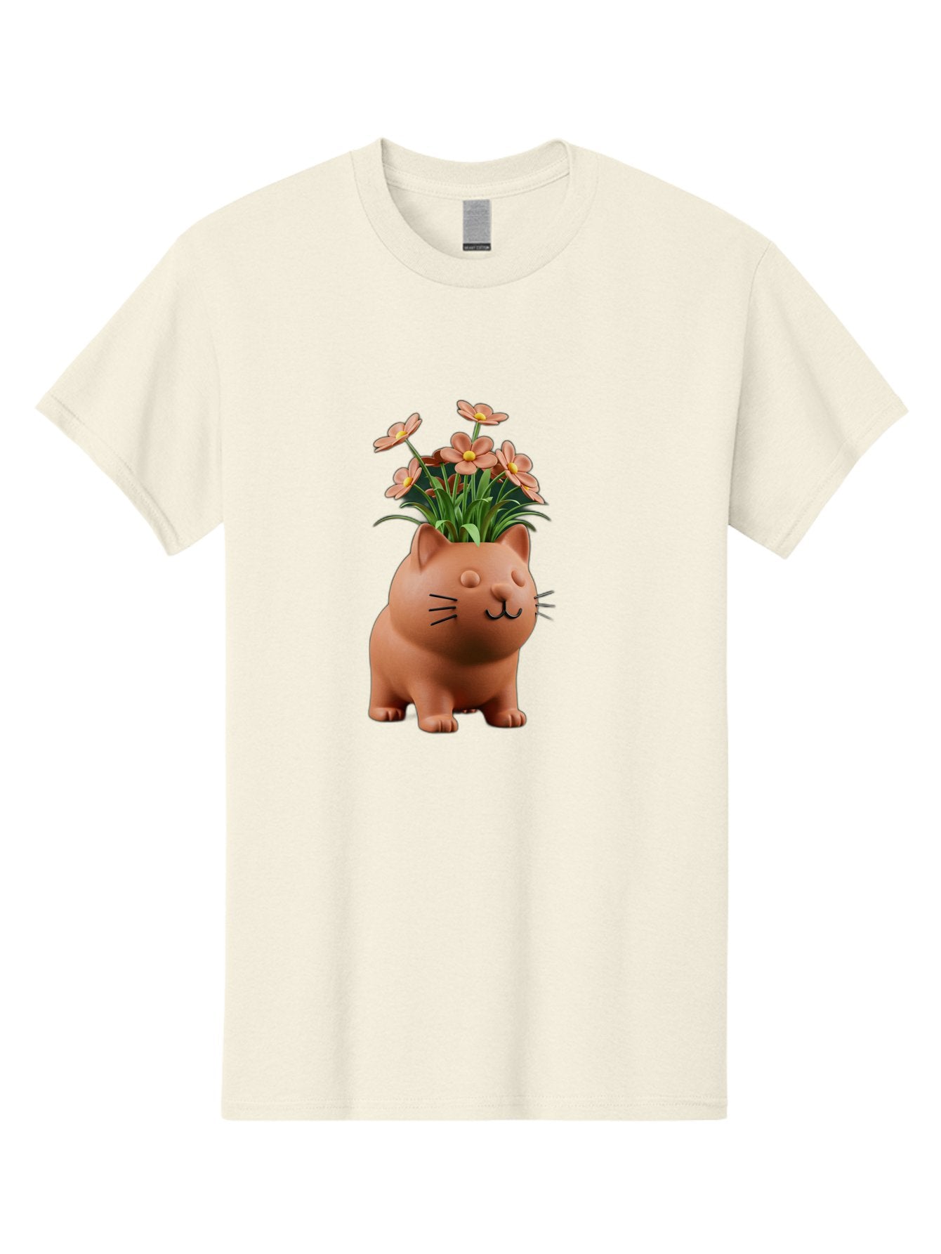 Cat-Planter Men'S Graphic Tee, 100% Cotton, Comfortable Casual Summer Wear, Machine Washable, Cat Planter, Flower Pot, Pink Flowers, Cute Cat Design, Home Decor, Garden Decor, Whimsical Planter, Adorable Cat Baa278 13