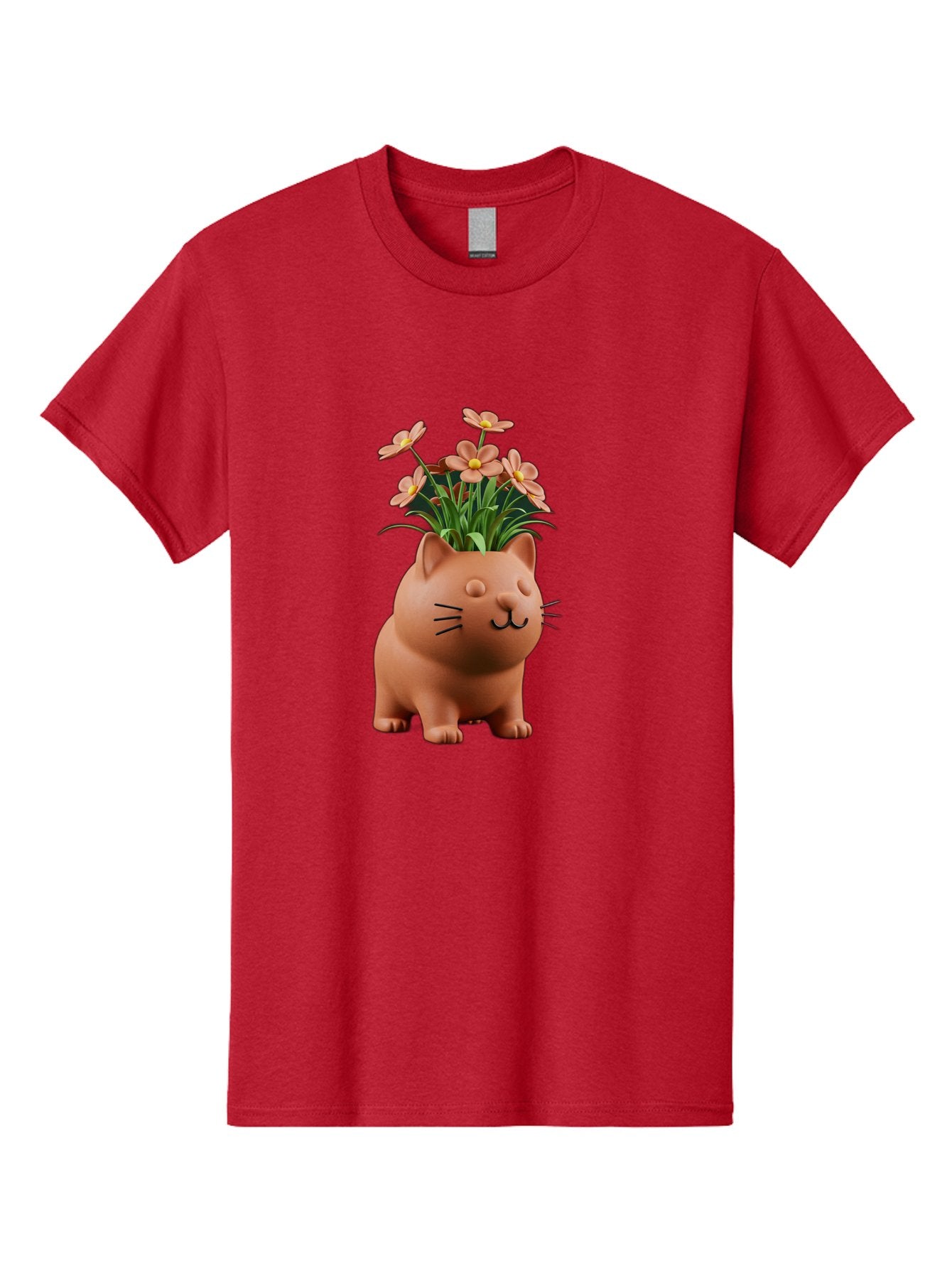 Cat-Planter Men'S Graphic Tee, 100% Cotton, Comfortable Casual Summer Wear, Machine Washable, Cat Planter, Flower Pot, Pink Flowers, Cute Cat Design, Home Decor, Garden Decor, Whimsical Planter, Adorable Cat Baa278 11