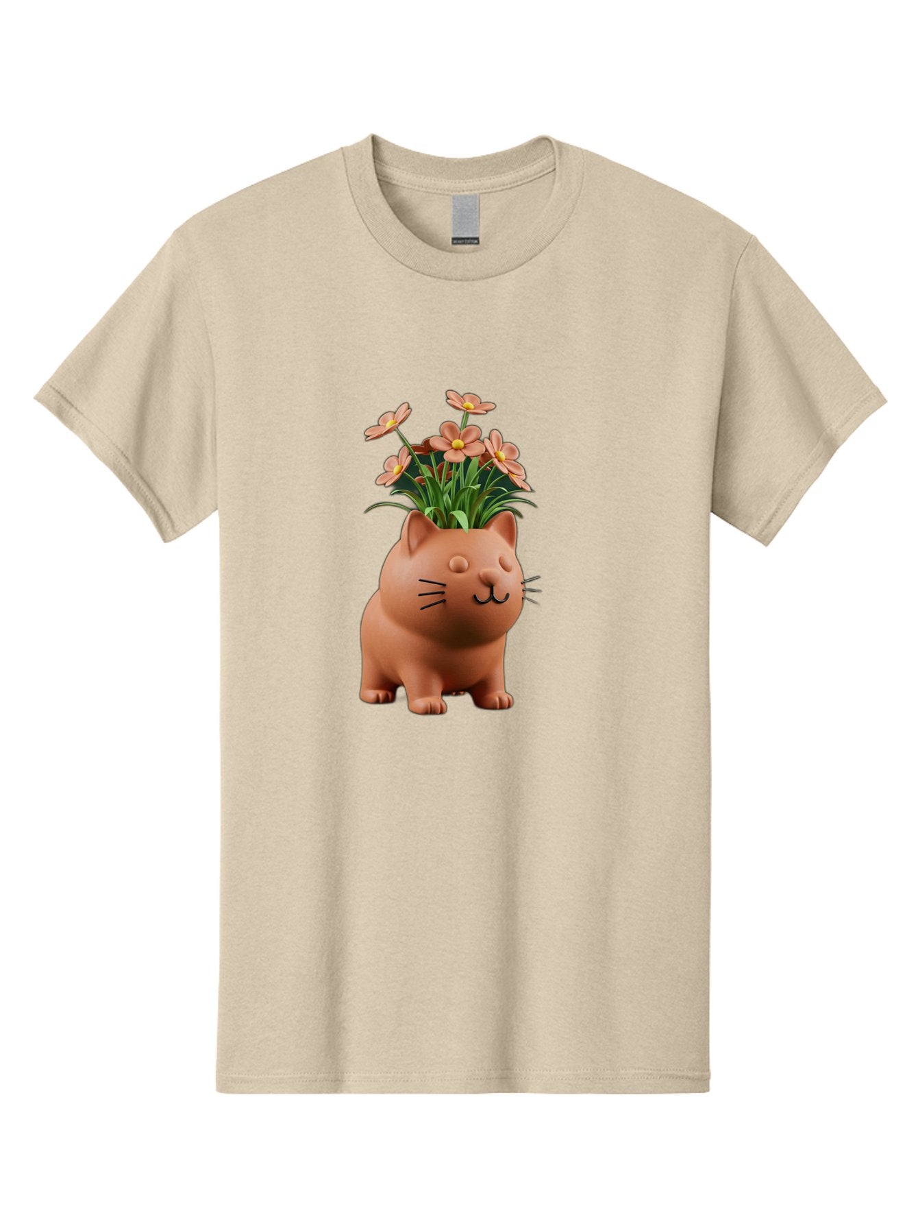 Cat-Planter Men'S Graphic Tee, 100% Cotton, Comfortable Casual Summer Wear, Machine Washable, Cat Planter, Flower Pot, Pink Flowers, Cute Cat Design, Home Decor, Garden Decor, Whimsical Planter, Adorable Cat Baa278 4
