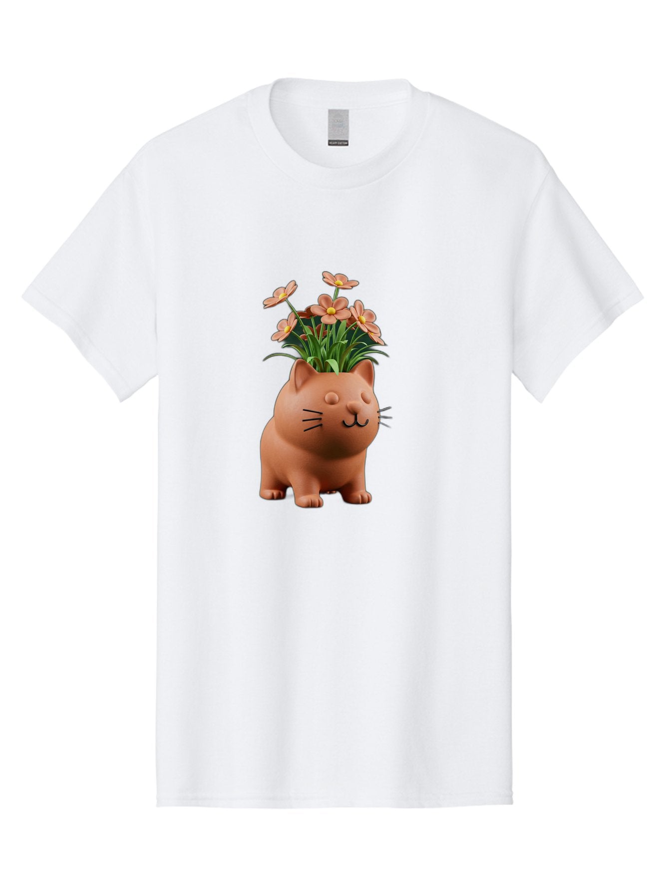 Cat-Planter Men'S Graphic Tee, 100% Cotton, Comfortable Casual Summer Wear, Machine Washable, Cat Planter, Flower Pot, Pink Flowers, Cute Cat Design, Home Decor, Garden Decor, Whimsical Planter, Adorable Cat Baa278 9