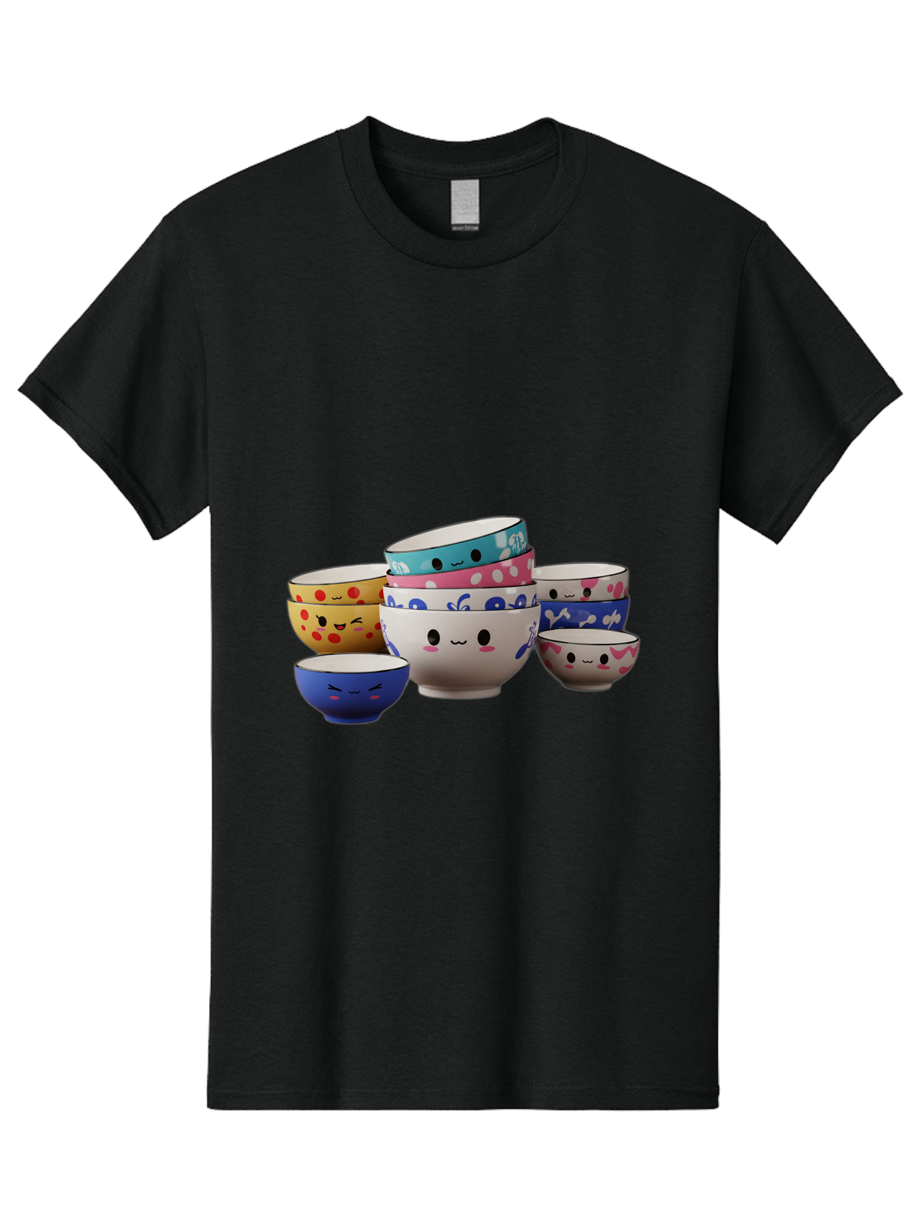 Cereal-Bowls Men'S Graphic Tee, 100% Cotton, Comfortable Casual Summer Wear, Machine Washable, Stacked Ceramic Bowls, Colorful Designs, Fun Patterns, Emotive Faces, Playful Tableware, Kawaii Style, Adorable Kitchenware, Vibrant Colors, Baa281 27
