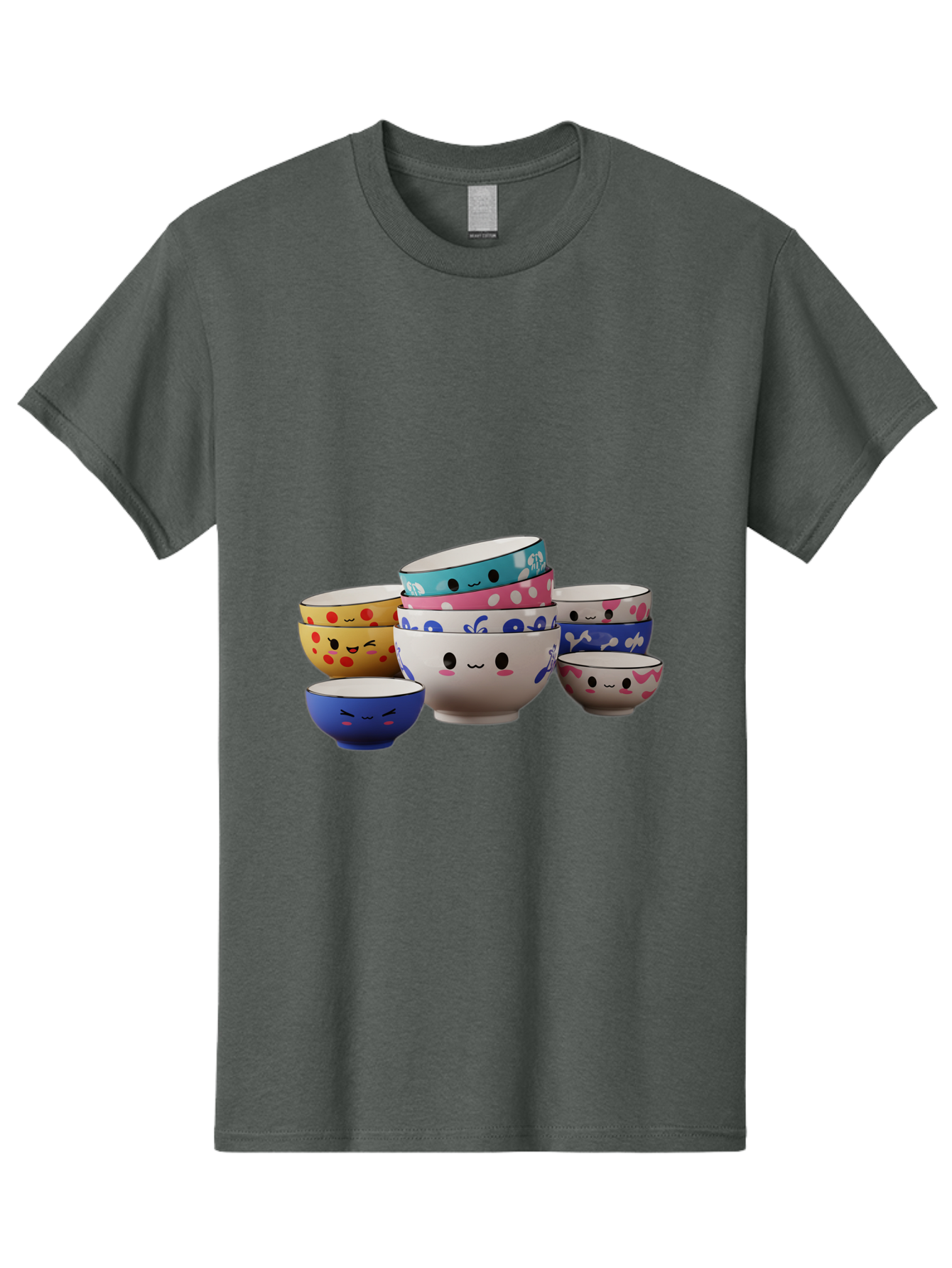 Cereal-Bowls Men'S Graphic Tee, 100% Cotton, Comfortable Casual Summer Wear, Machine Washable, Stacked Ceramic Bowls, Colorful Designs, Fun Patterns, Emotive Faces, Playful Tableware, Kawaii Style, Adorable Kitchenware, Vibrant Colors, Baa281 23