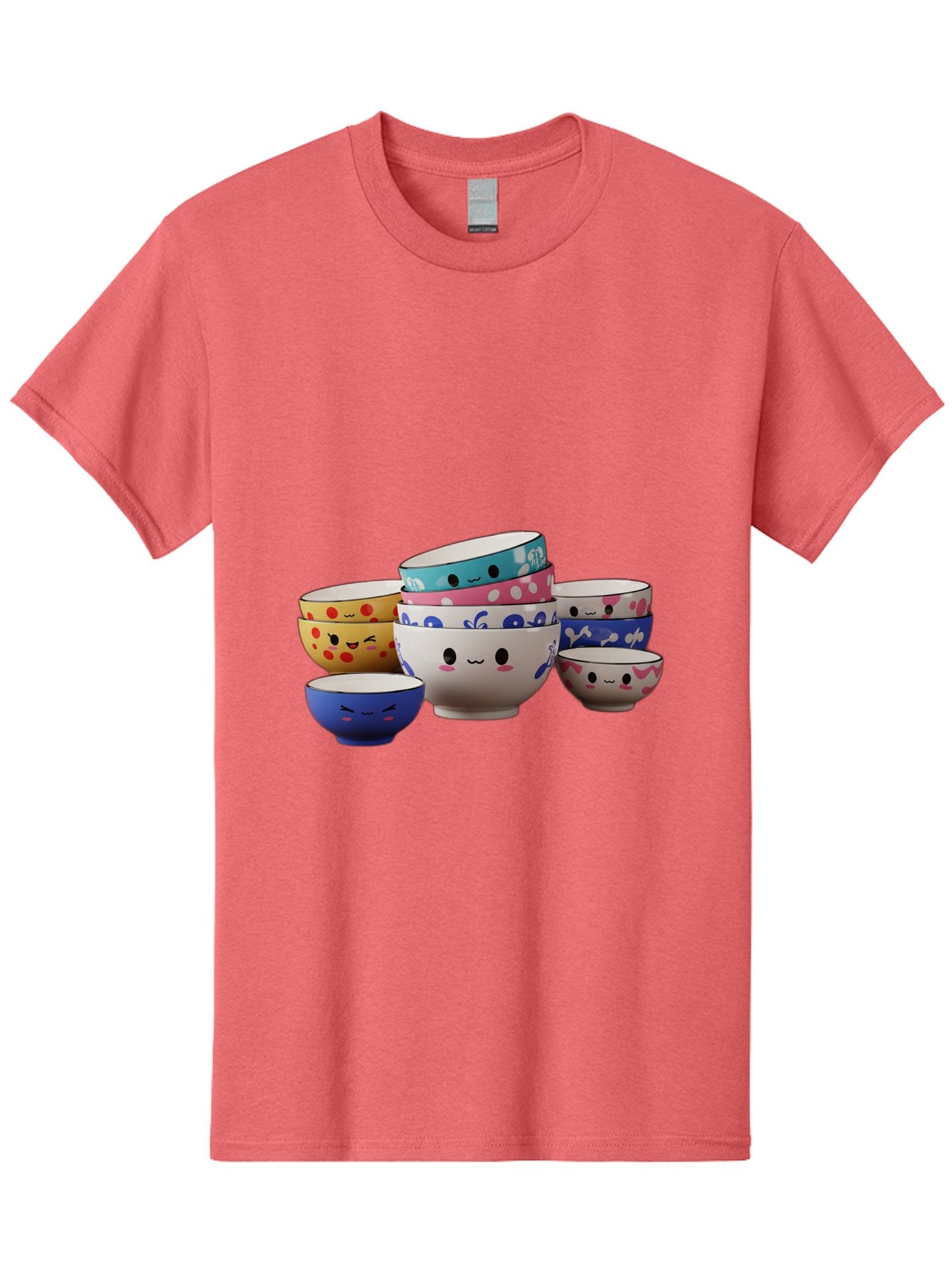Cereal-Bowls Men'S Graphic Tee, 100% Cotton, Comfortable Casual Summer Wear, Machine Washable, Stacked Ceramic Bowls, Colorful Designs, Fun Patterns, Emotive Faces, Playful Tableware, Kawaii Style, Adorable Kitchenware, Vibrant Colors, Baa281 9