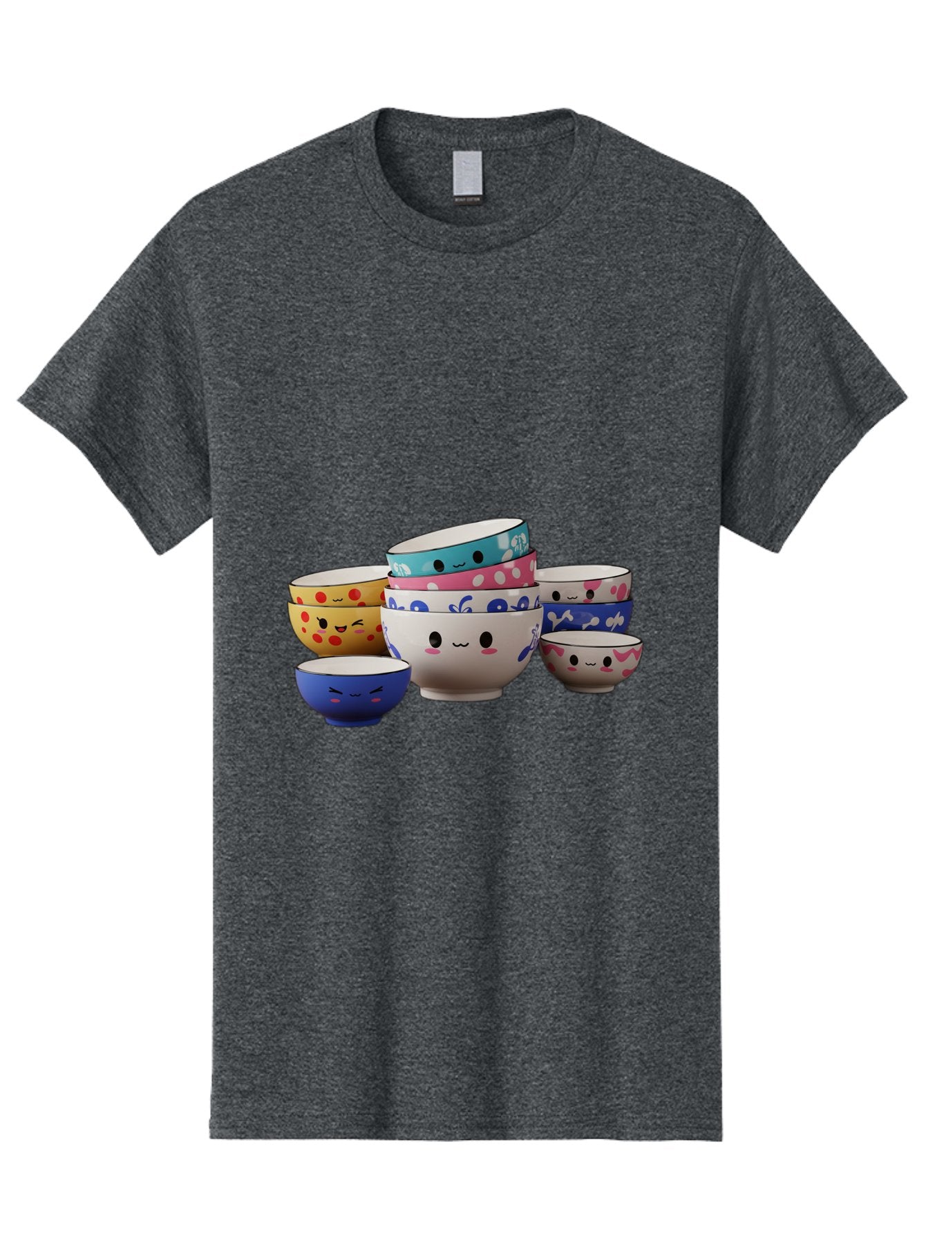 Cereal-Bowls Men'S Graphic Tee, 100% Cotton, Comfortable Casual Summer Wear, Machine Washable, Stacked Ceramic Bowls, Colorful Designs, Fun Patterns, Emotive Faces, Playful Tableware, Kawaii Style, Adorable Kitchenware, Vibrant Colors, Baa281 13