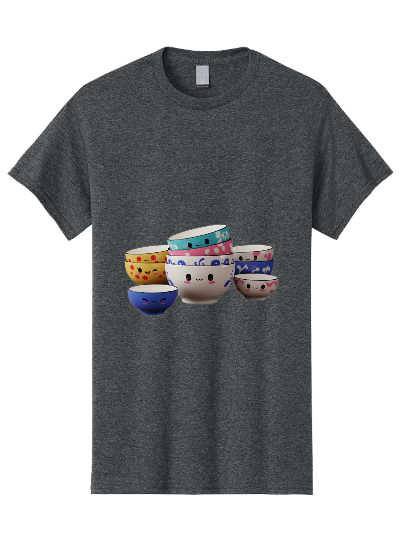 Cereal-Bowls Men'S Graphic Tee, 100% Cotton, Comfortable Casual Summer Wear, Machine Washable, Stacked Ceramic Bowls, Colorful Designs, Fun Patterns, Emotive Faces, Playful Tableware, Kawaii Style, Adorable Kitchenware, Vibrant Colors, Baa281 29