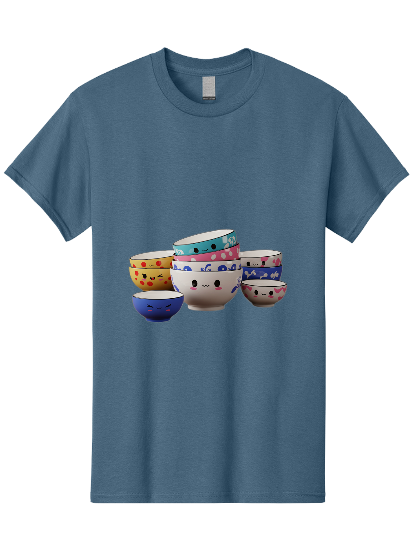 Cereal-Bowls Men'S Graphic Tee, 100% Cotton, Comfortable Casual Summer Wear, Machine Washable, Stacked Ceramic Bowls, Colorful Designs, Fun Patterns, Emotive Faces, Playful Tableware, Kawaii Style, Adorable Kitchenware, Vibrant Colors, Baa281 25
