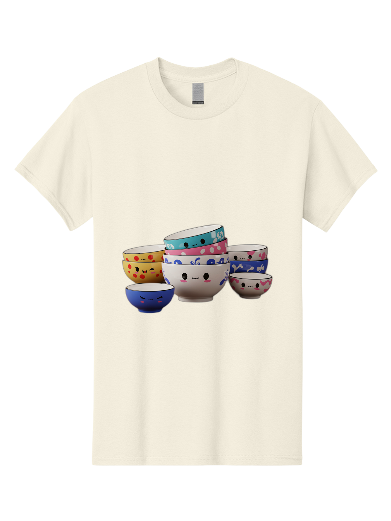 Cereal-Bowls Men'S Graphic Tee, 100% Cotton, Comfortable Casual Summer Wear, Machine Washable, Stacked Ceramic Bowls, Colorful Designs, Fun Patterns, Emotive Faces, Playful Tableware, Kawaii Style, Adorable Kitchenware, Vibrant Colors, Baa281 15