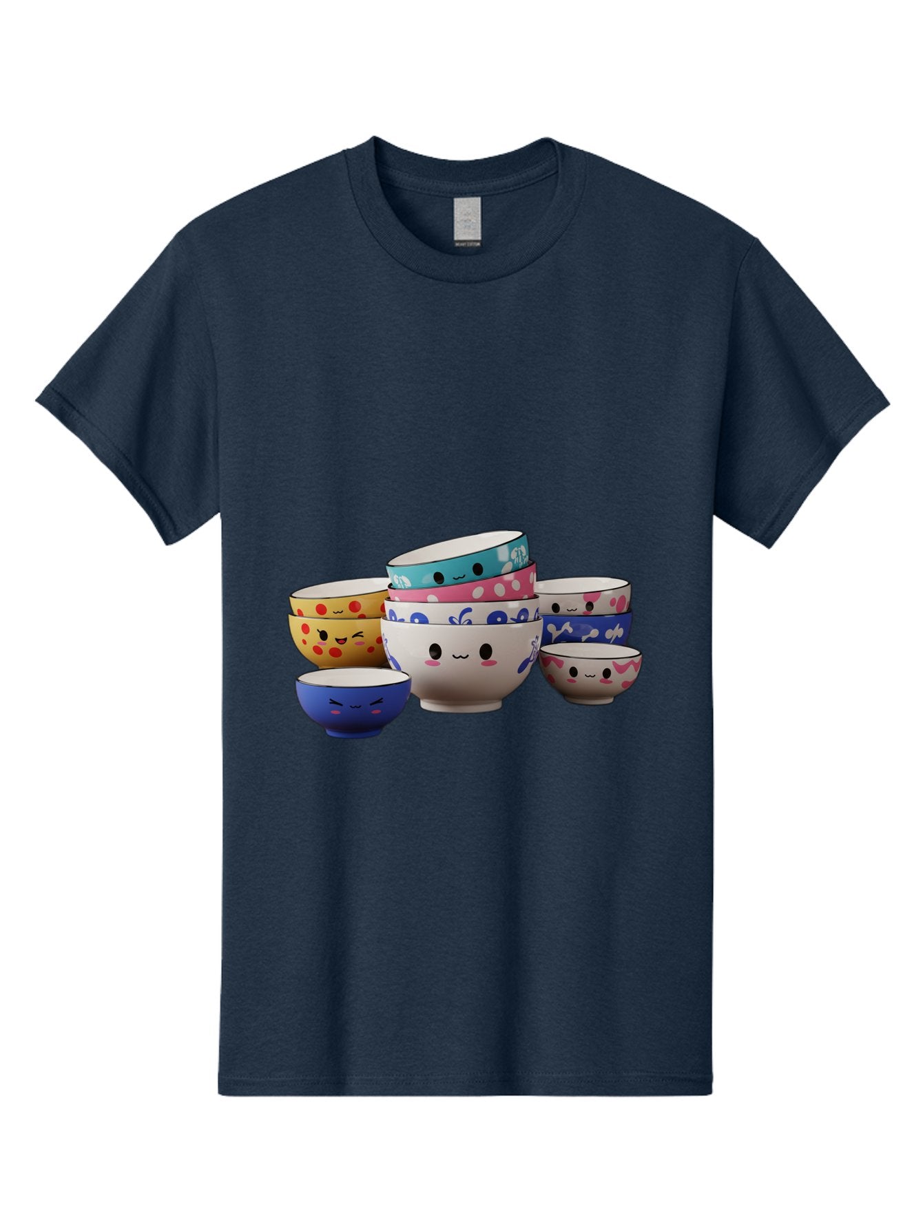 Cereal-Bowls Men'S Graphic Tee, 100% Cotton, Comfortable Casual Summer Wear, Machine Washable, Stacked Ceramic Bowls, Colorful Designs, Fun Patterns, Emotive Faces, Playful Tableware, Kawaii Style, Adorable Kitchenware, Vibrant Colors, Baa281 15