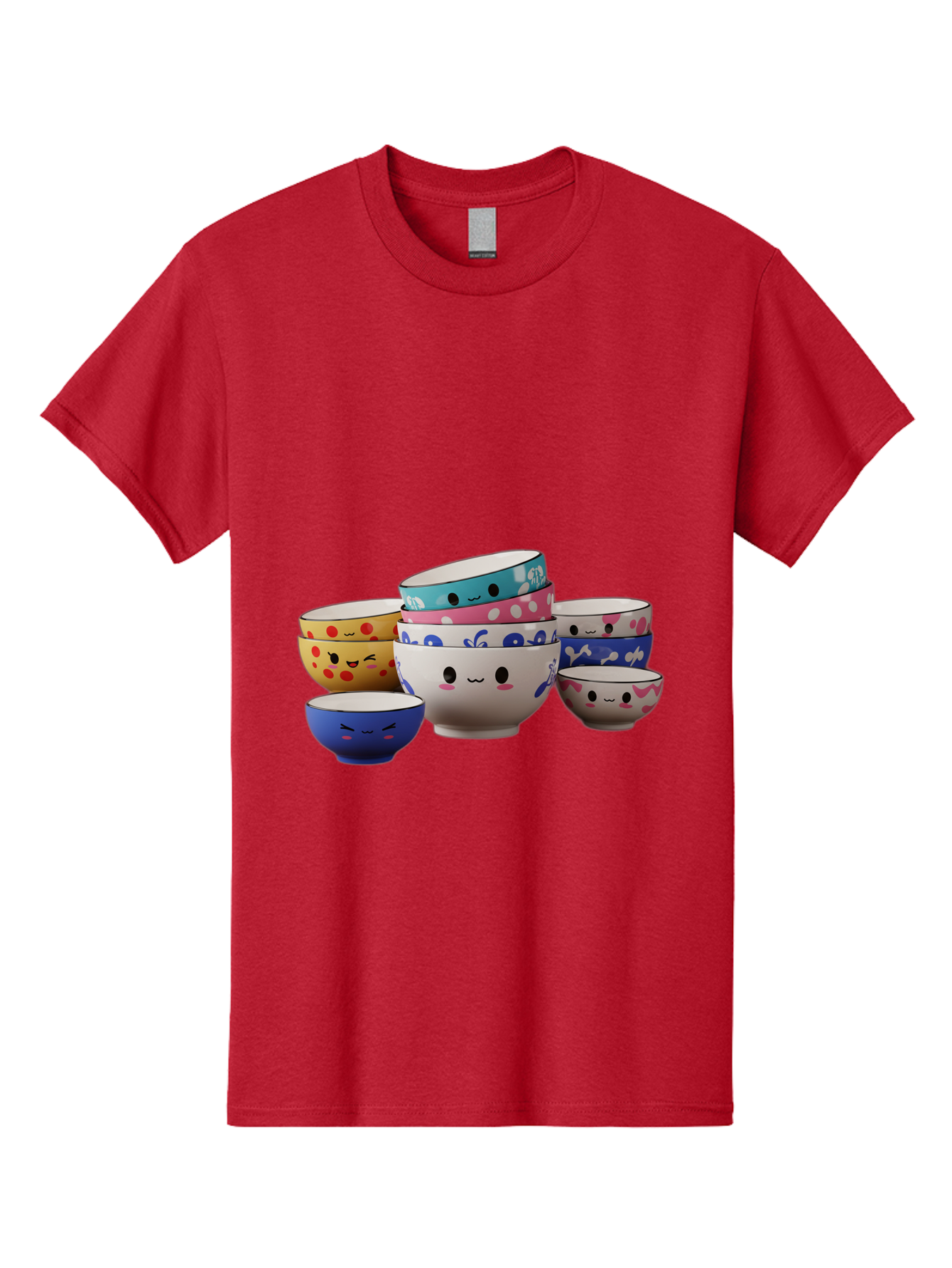 Cereal-Bowls Men'S Graphic Tee, 100% Cotton, Comfortable Casual Summer Wear, Machine Washable, Stacked Ceramic Bowls, Colorful Designs, Fun Patterns, Emotive Faces, Playful Tableware, Kawaii Style, Adorable Kitchenware, Vibrant Colors, Baa281 13