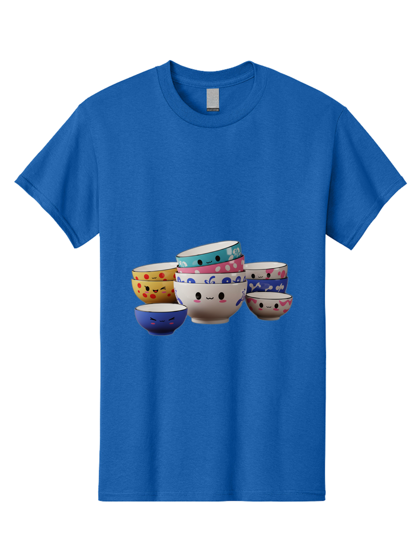 Cereal-Bowls Men'S Graphic Tee, 100% Cotton, Comfortable Casual Summer Wear, Machine Washable, Stacked Ceramic Bowls, Colorful Designs, Fun Patterns, Emotive Faces, Playful Tableware, Kawaii Style, Adorable Kitchenware, Vibrant Colors, Baa281 7