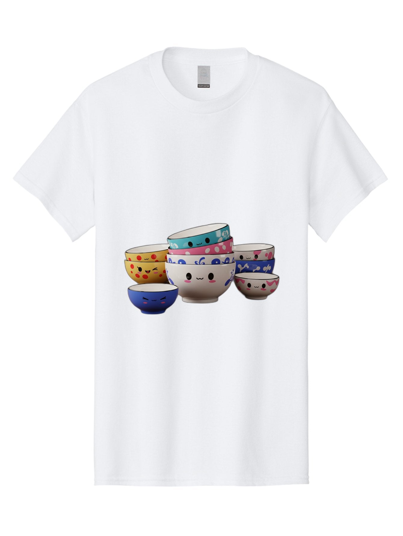 Cereal-Bowls Men'S Graphic Tee, 100% Cotton, Comfortable Casual Summer Wear, Machine Washable, Stacked Ceramic Bowls, Colorful Designs, Fun Patterns, Emotive Faces, Playful Tableware, Kawaii Style, Adorable Kitchenware, Vibrant Colors, Baa281 8